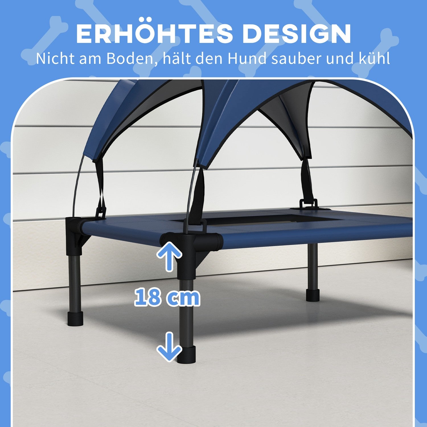 Utomhus förhöjd hundsäng med kapell, tyg som andas