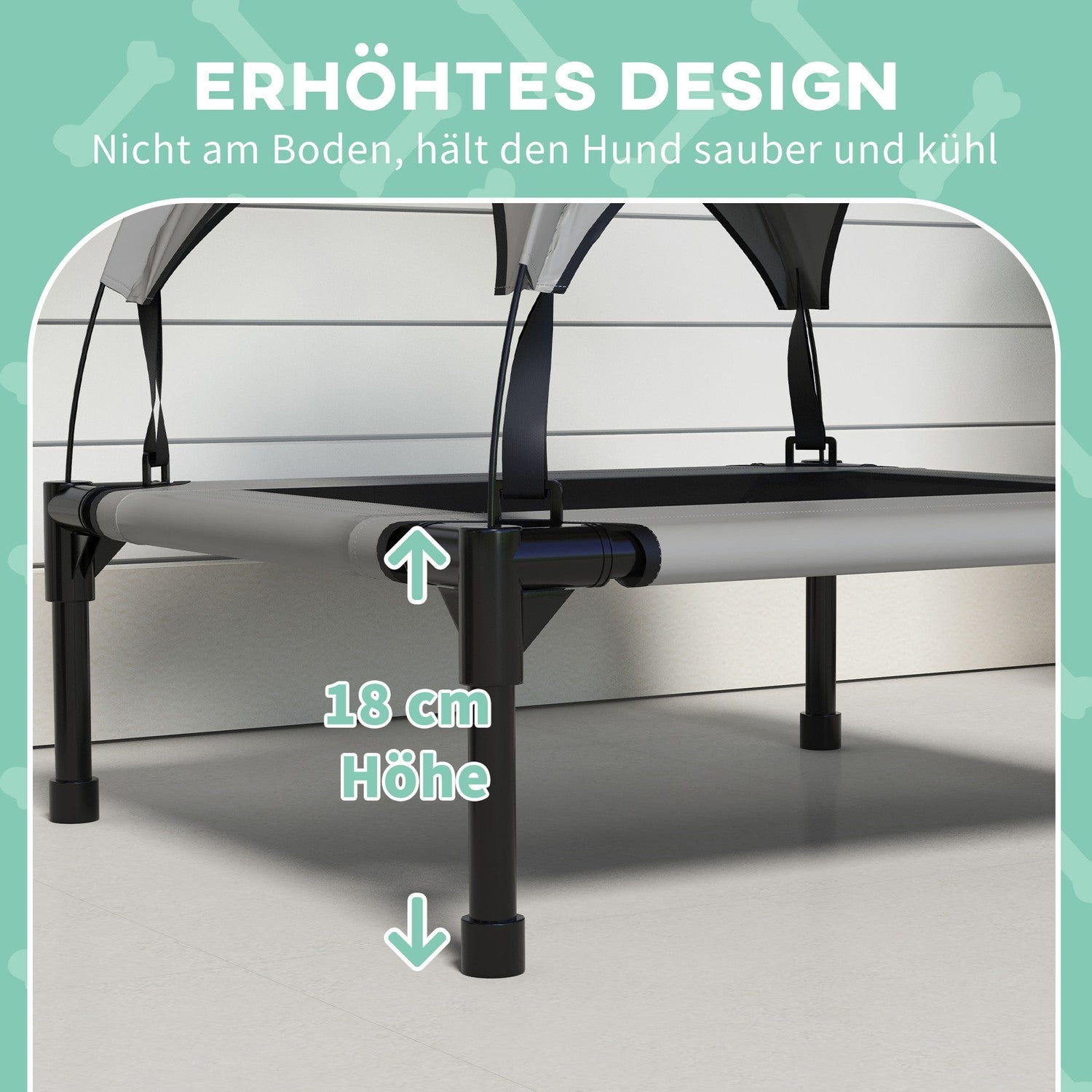 Utomhus förhöjd hundsäng med kapell, tyg som andas