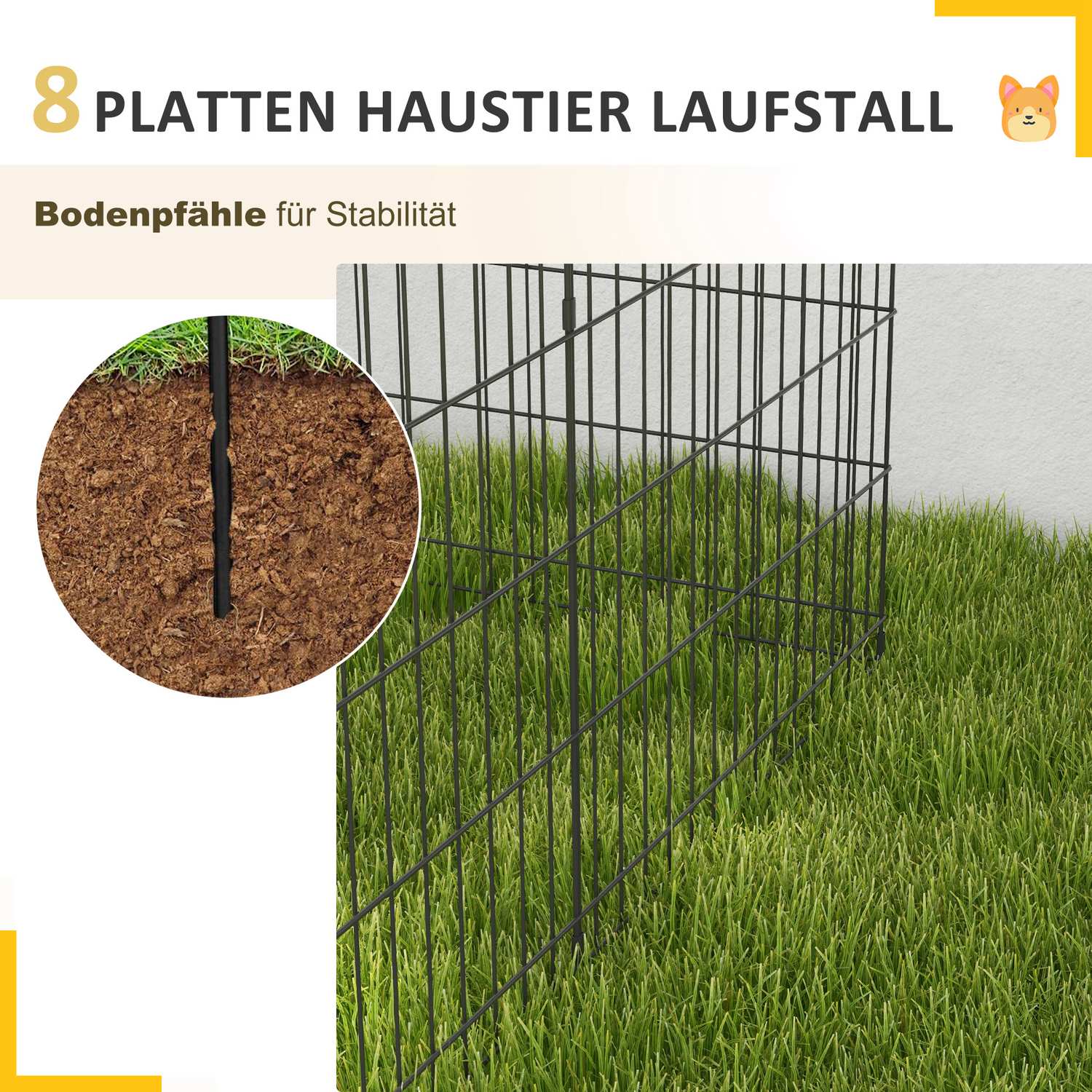 Utomhus metall valp lekhage – 76 cm hög, 8-delad uppsättning