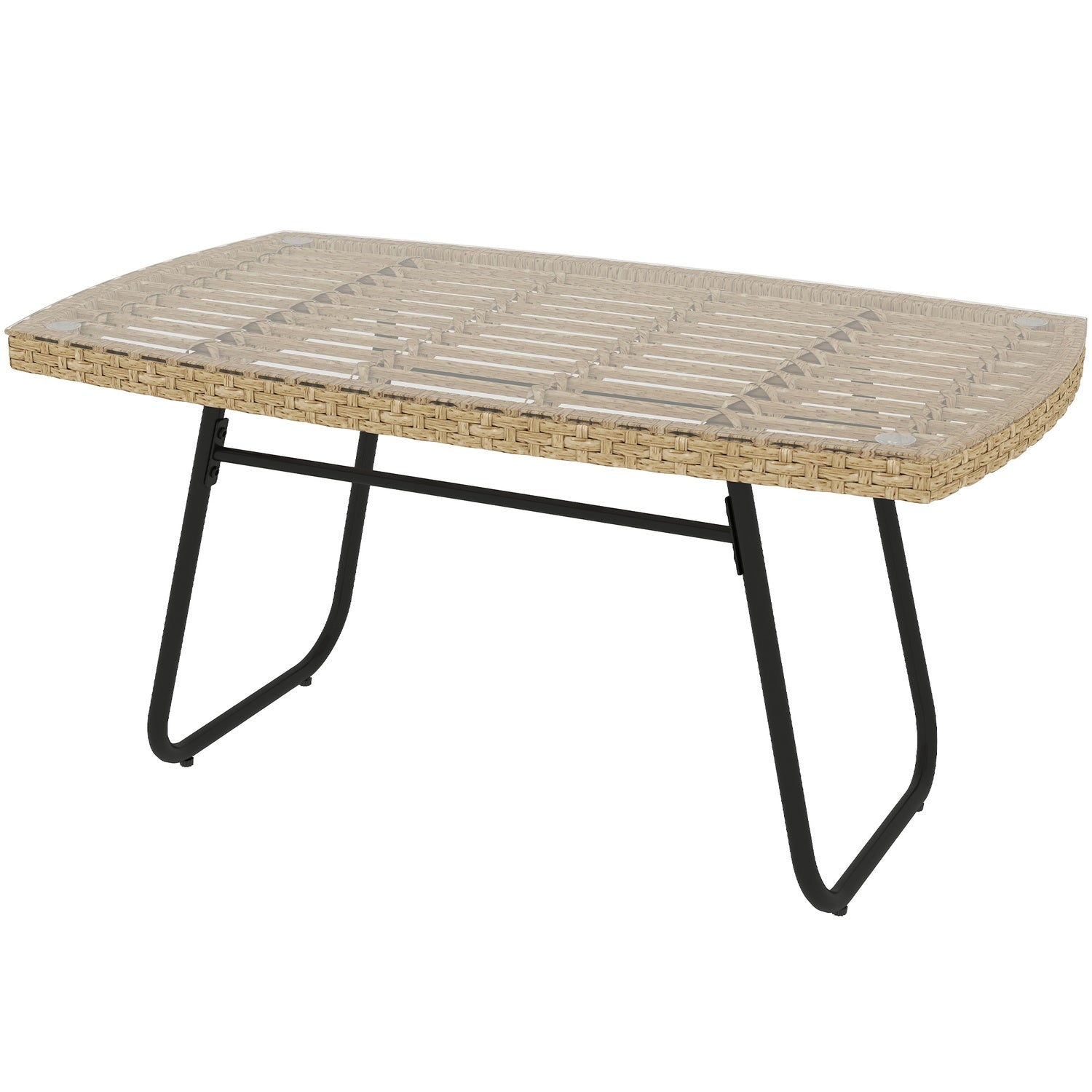 Utomhus polyrattan sidobord, UV-beständig, glasskiva