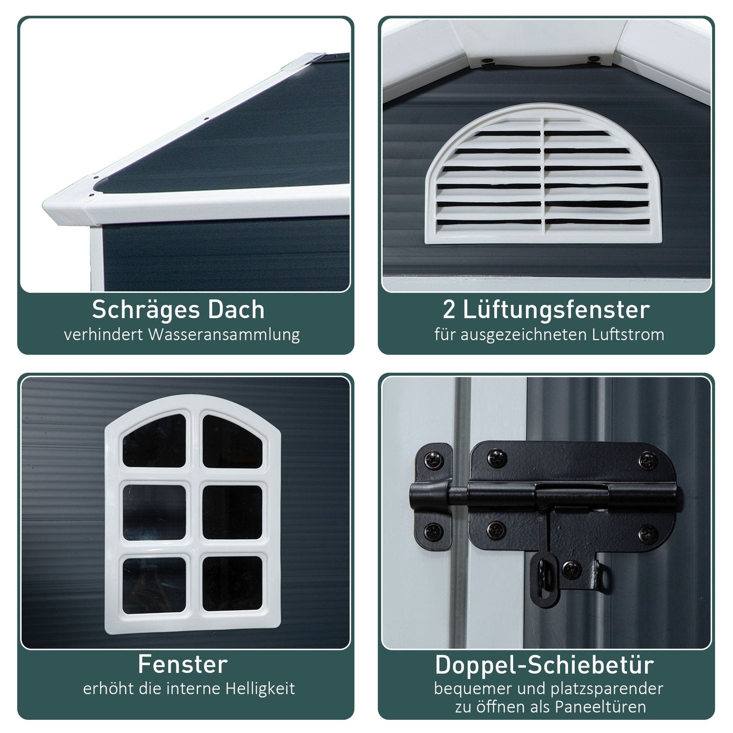 Utomhusredskapsbod i metall med ventilationsfönster, 134 x 104 x 204 cm