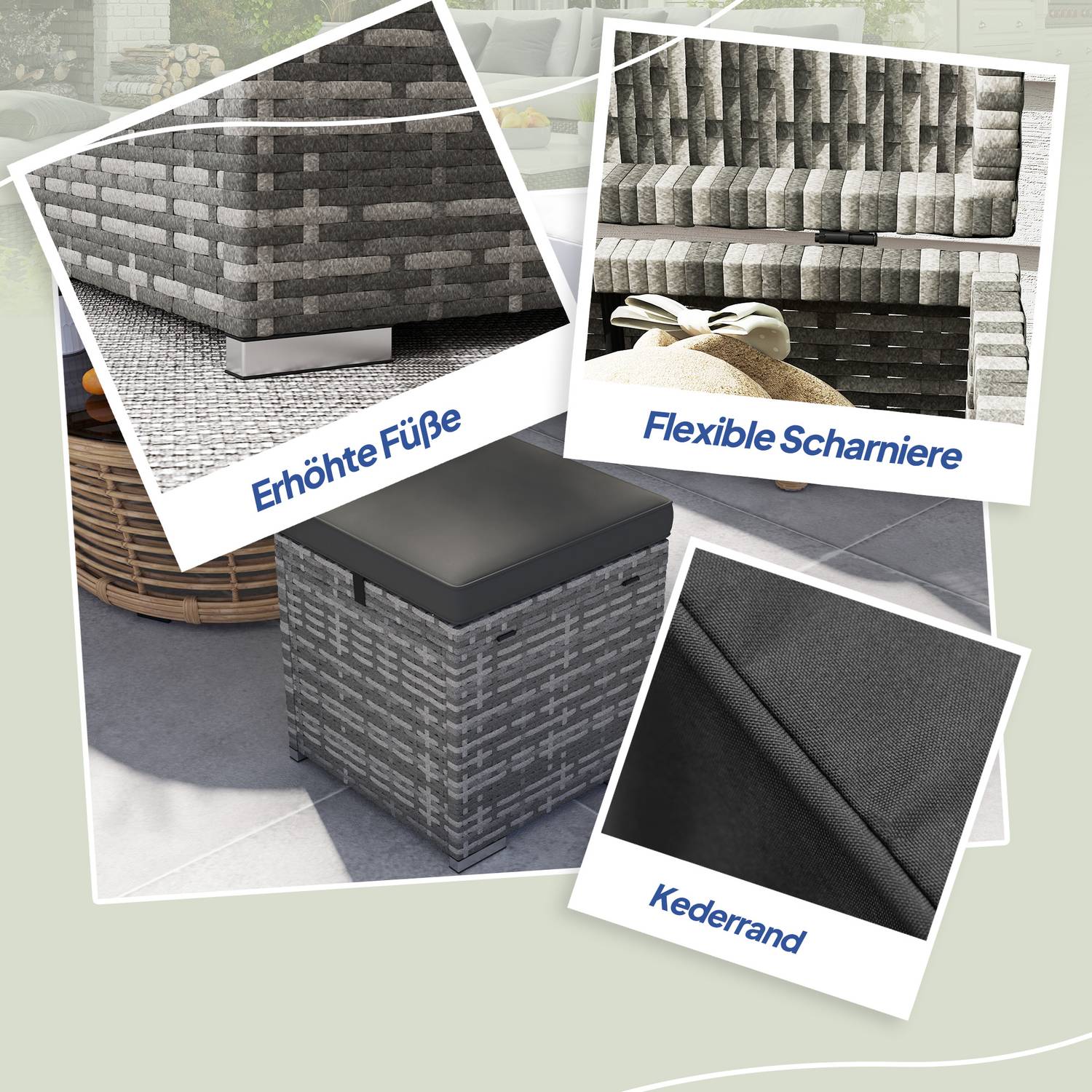 Utomhusrottingpallar med förvaring – mörkgrå, väderbeständig