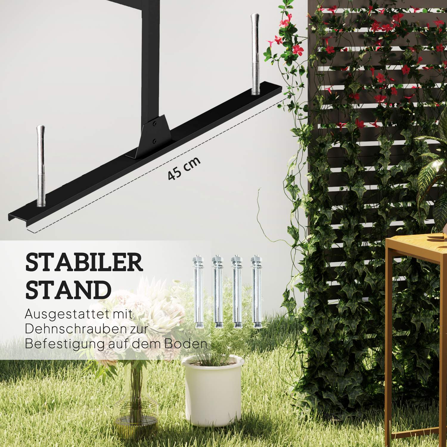 Utomhusskyddsskärm, 3-panels rumsavdelare i stål, svart