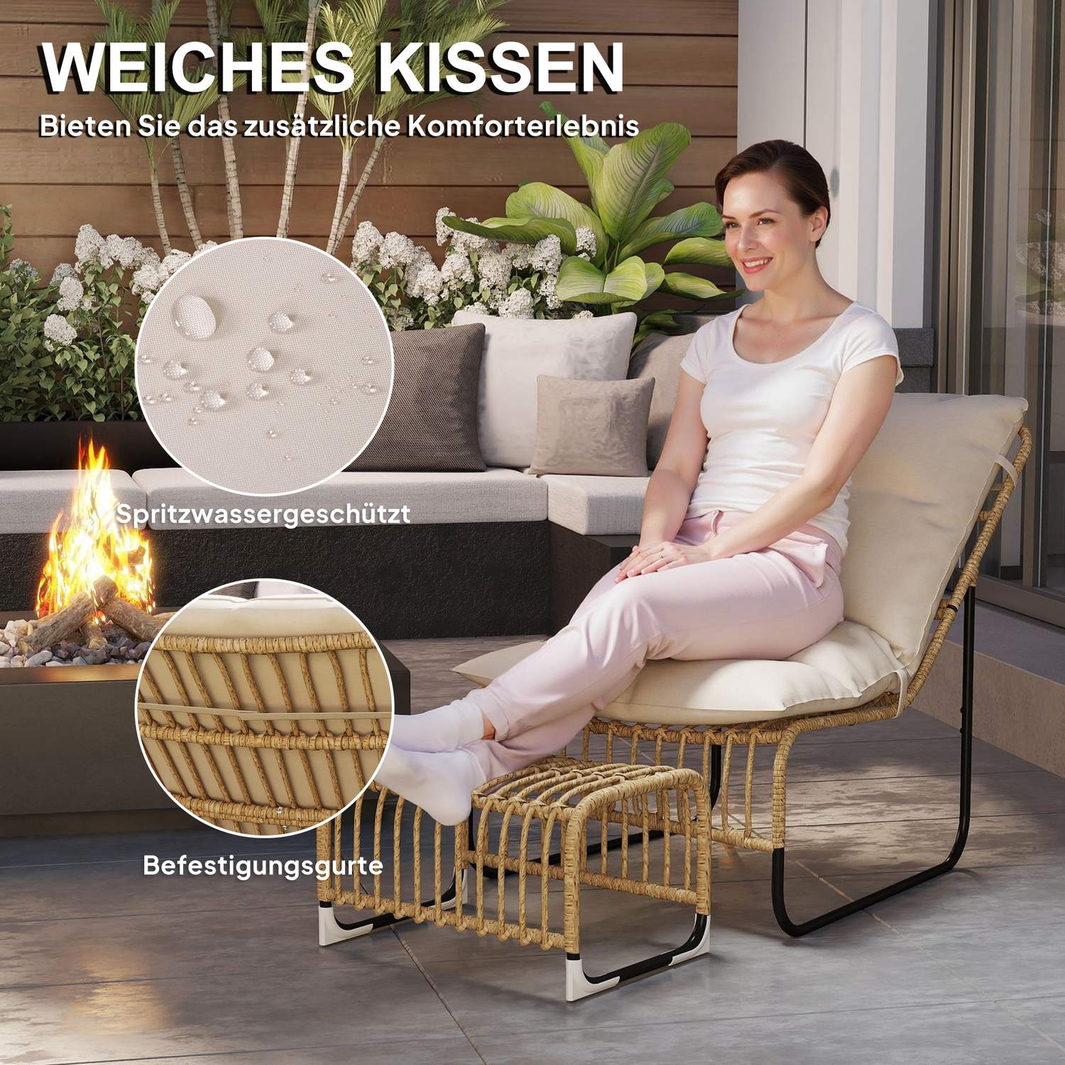 Utomhusstol i rotting med fotpall – UV-beständig och dämpad