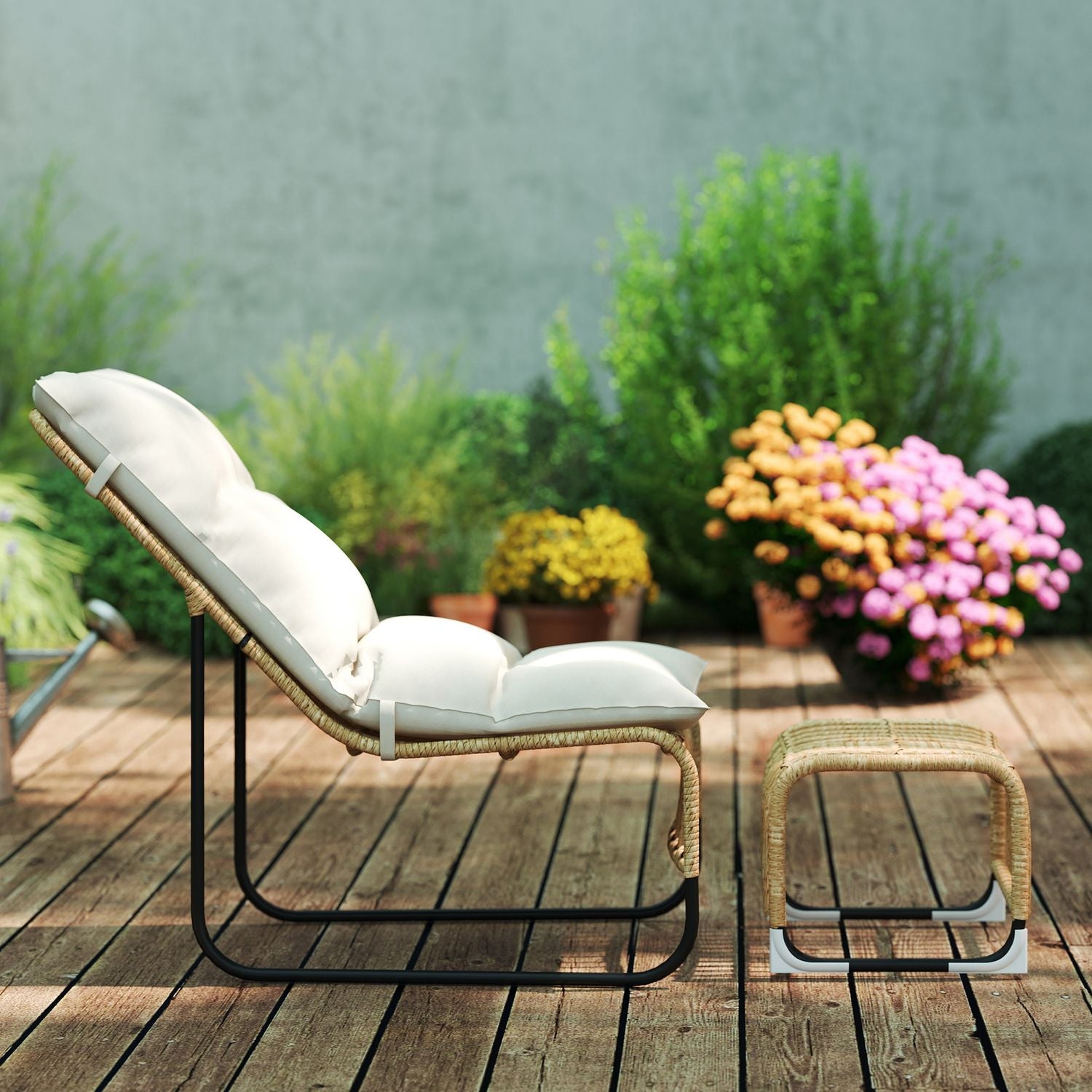 Utomhusstol i rotting med fotpall – UV-beständig och dämpad