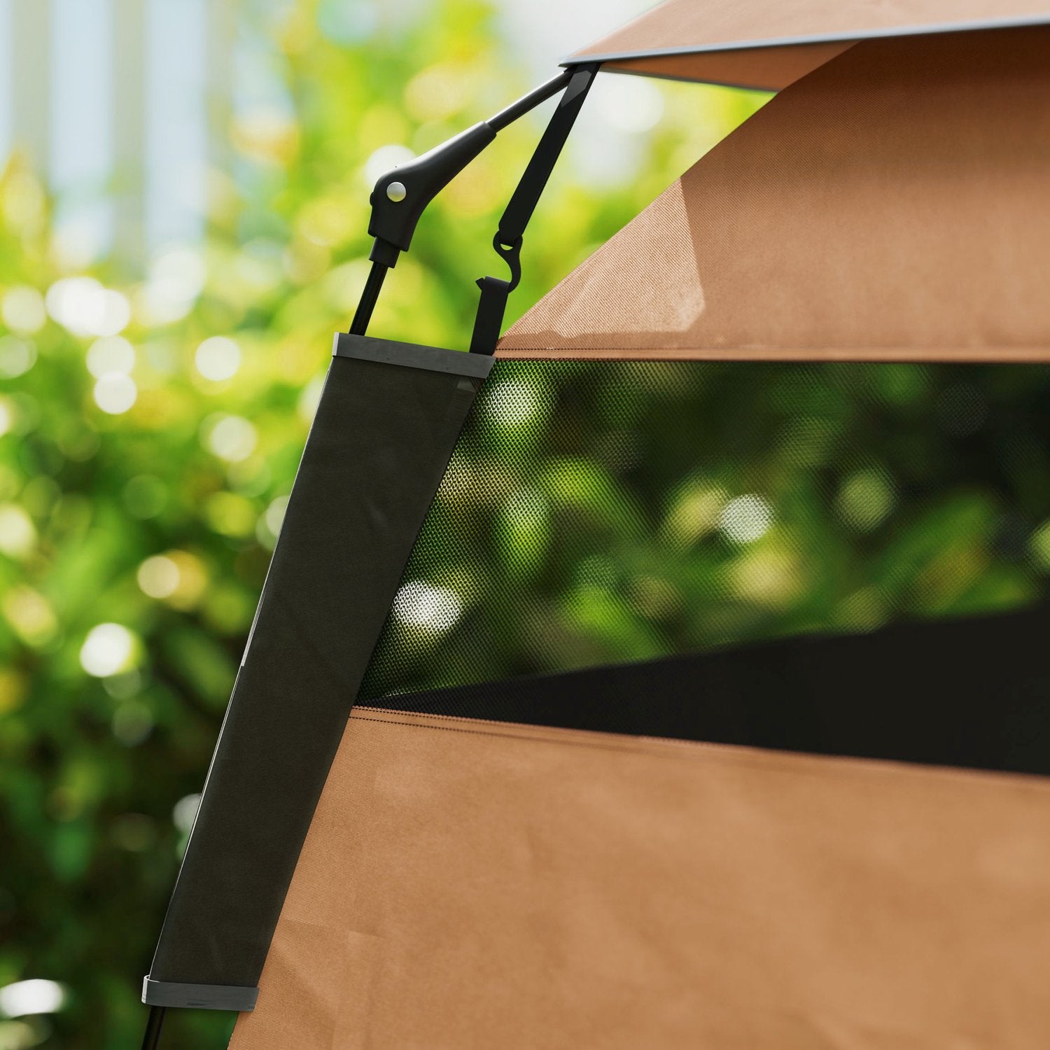 Utomhustält för husdjur – Meshfönster, soltak, mörkbrunt