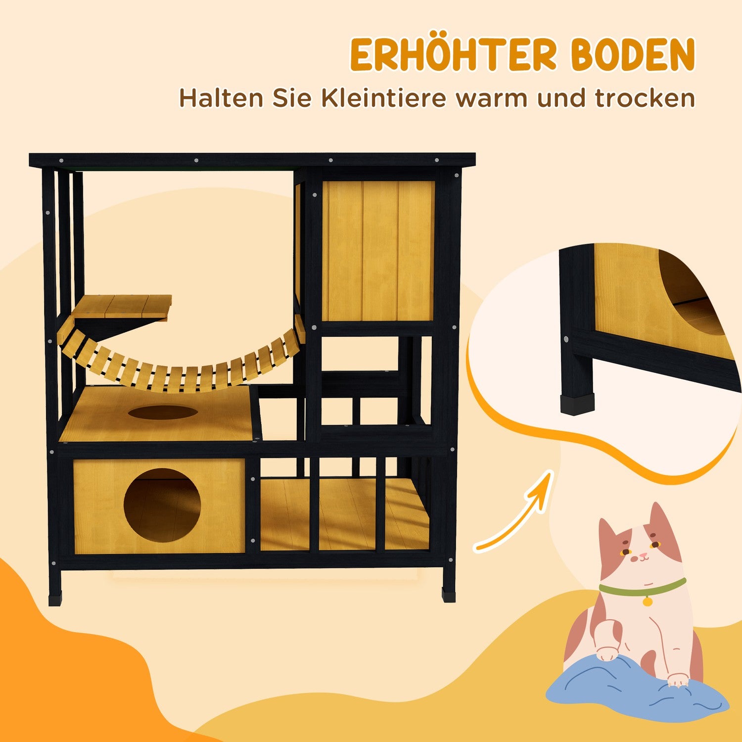 Utomhus träkatthus – vattentätt, rymmer 1-2 katter, gul