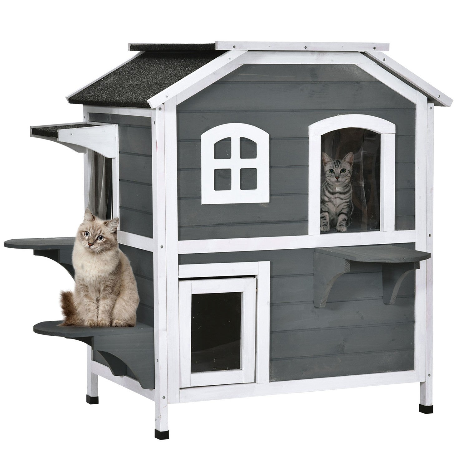 Buiten weerbestendig kattenhuis, asfalt dak, 2 niveaus