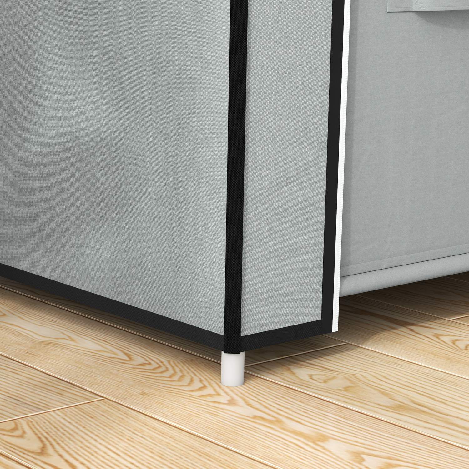 Utrymmesbesparande tyggarderob, 5 fack & skena, ljusgrå