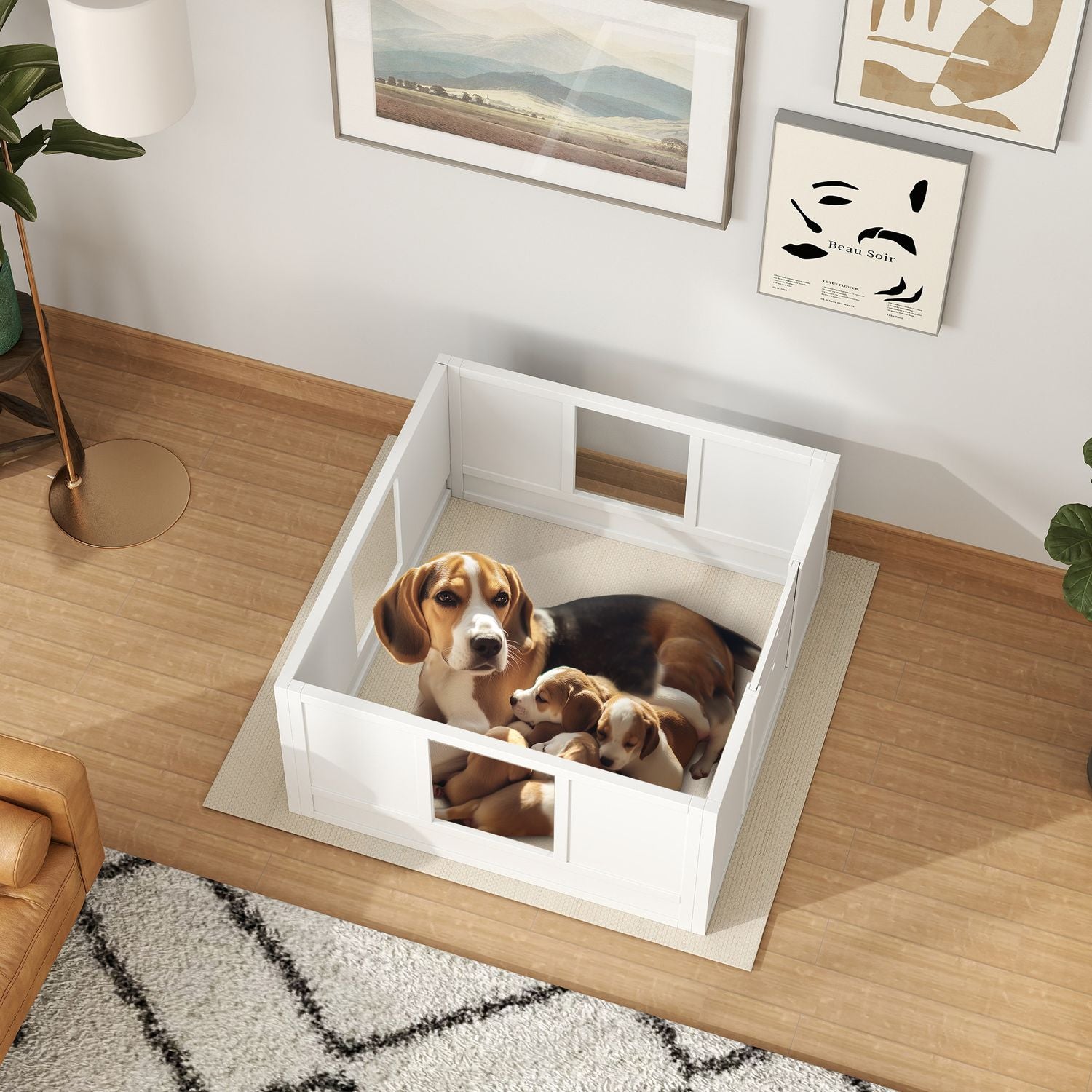 Valp lekhage Medium Dogs, justerbar dörr, halkfria fötter