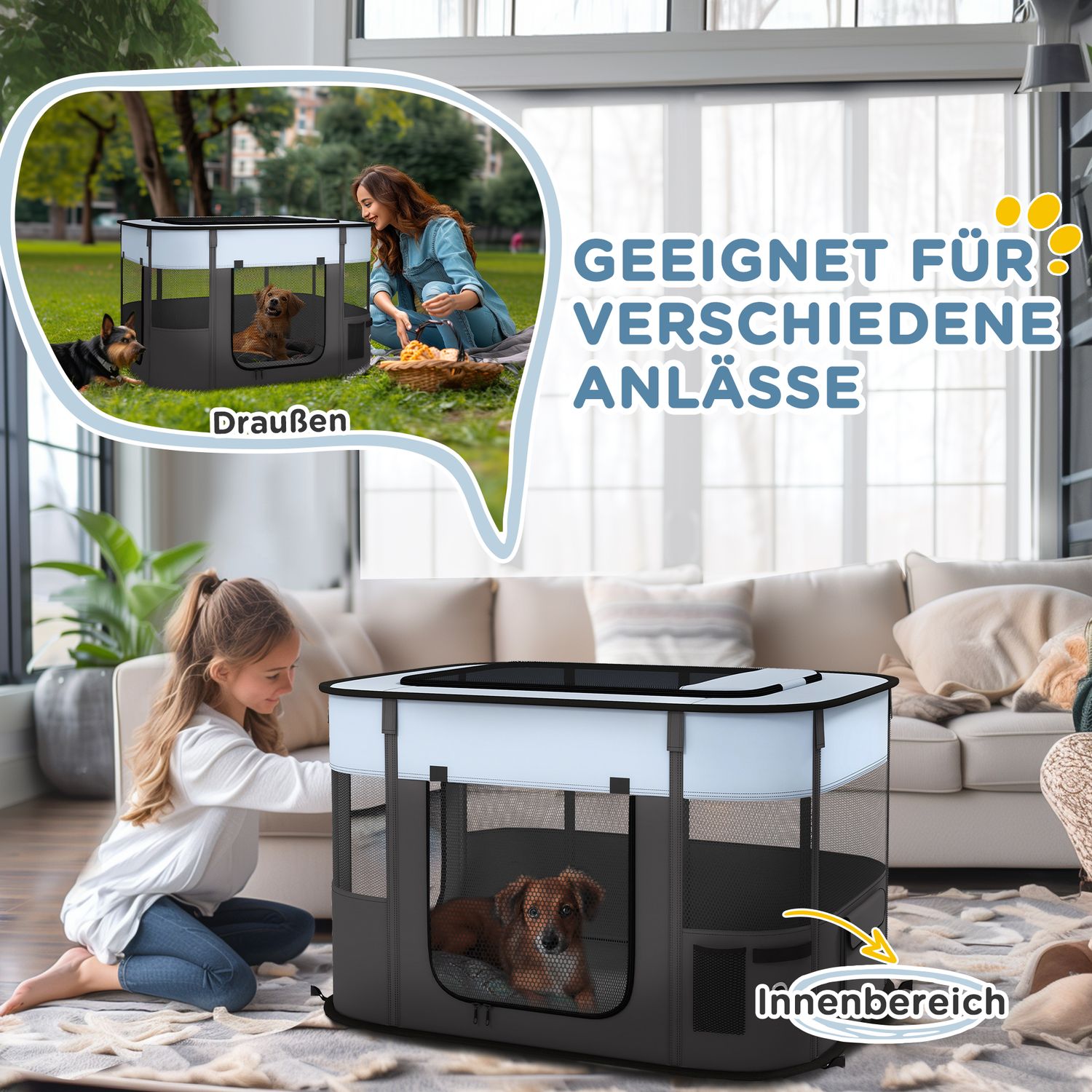 Valplekhage med dörrar, hopfällbar & andas, 94x74x60 cm