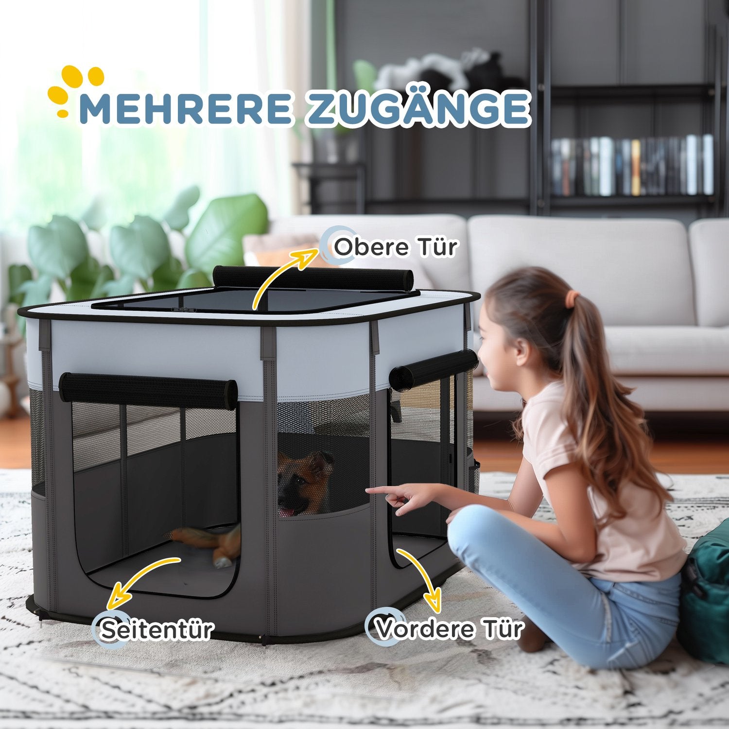 Valplekhage med dörrar, hopfällbar & andas, 94x74x60 cm