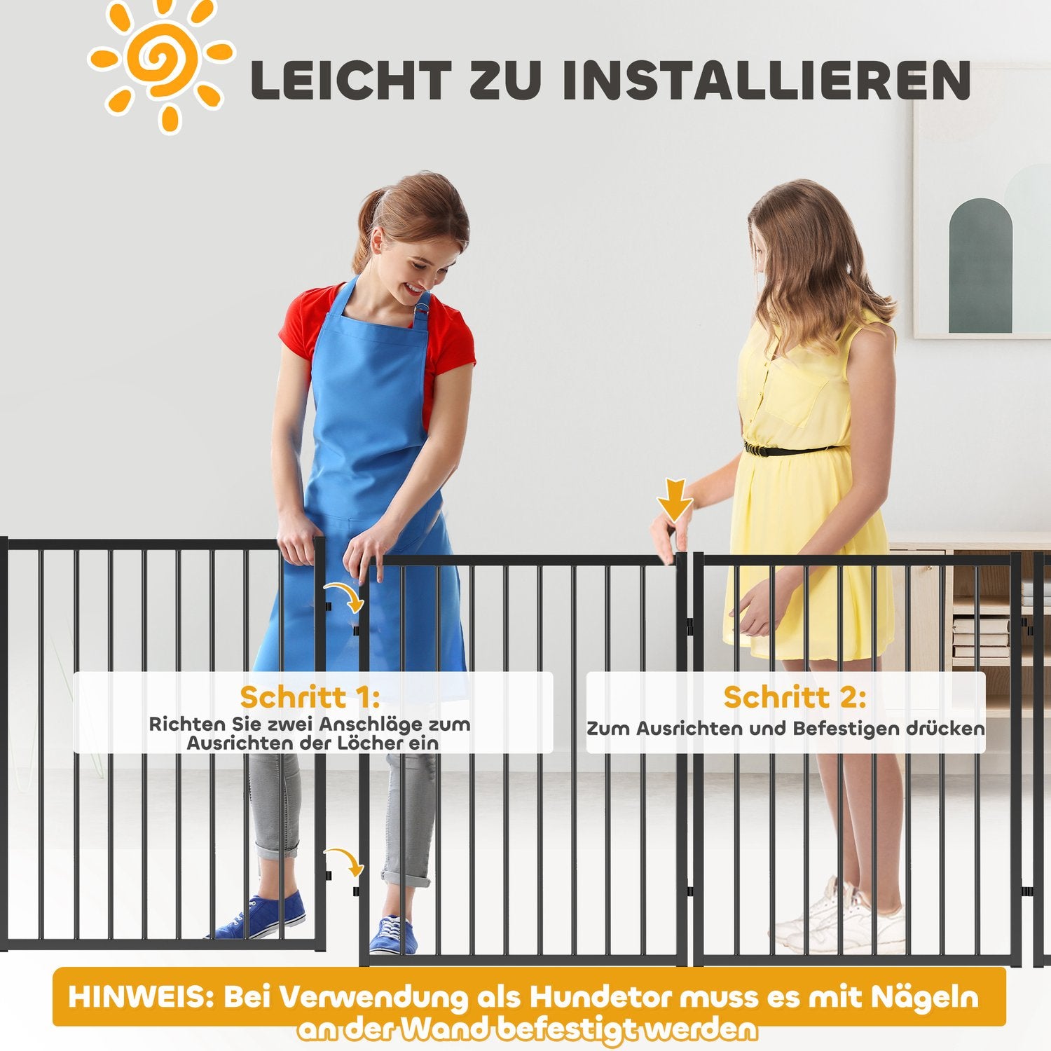 Valplekhage med dörr, svart stål, 6 paneler, 76 cm hög