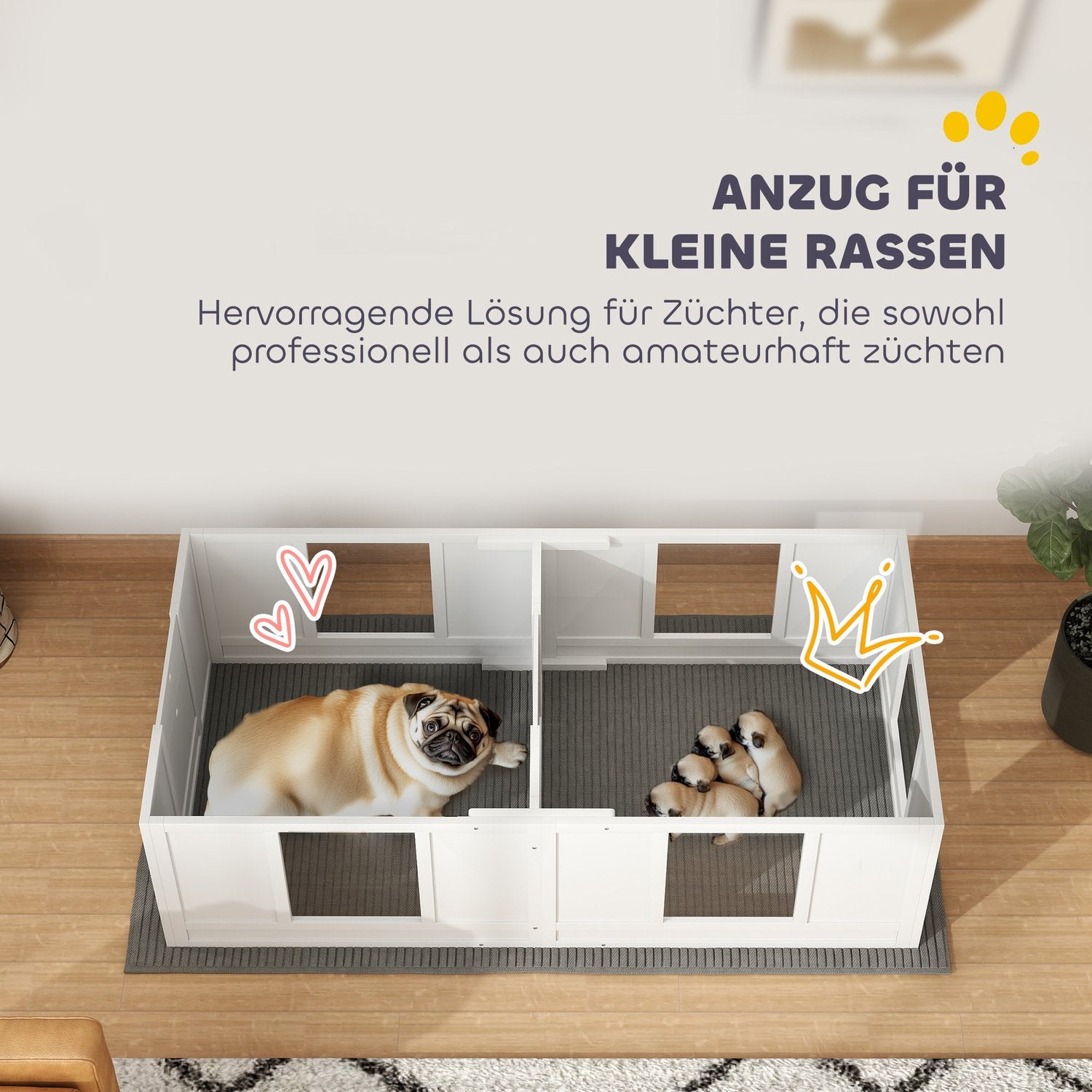 Valplekhage med tvättbar matta och justerbar dörr, vit