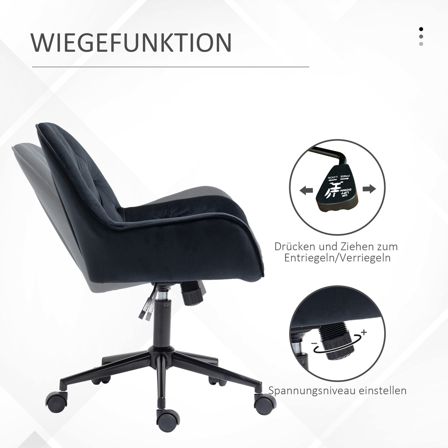 Höjdjusterbar Black Velvet Swivel Skrivbordsstol