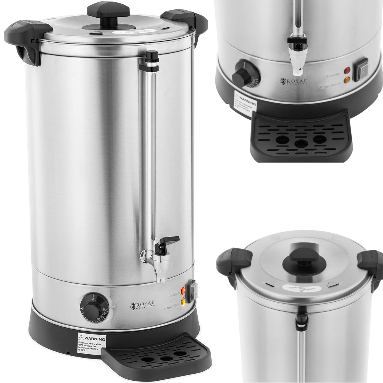 Varmvattenberedare med dubbla väggar och avlopp 19,7 L 2500 W silver