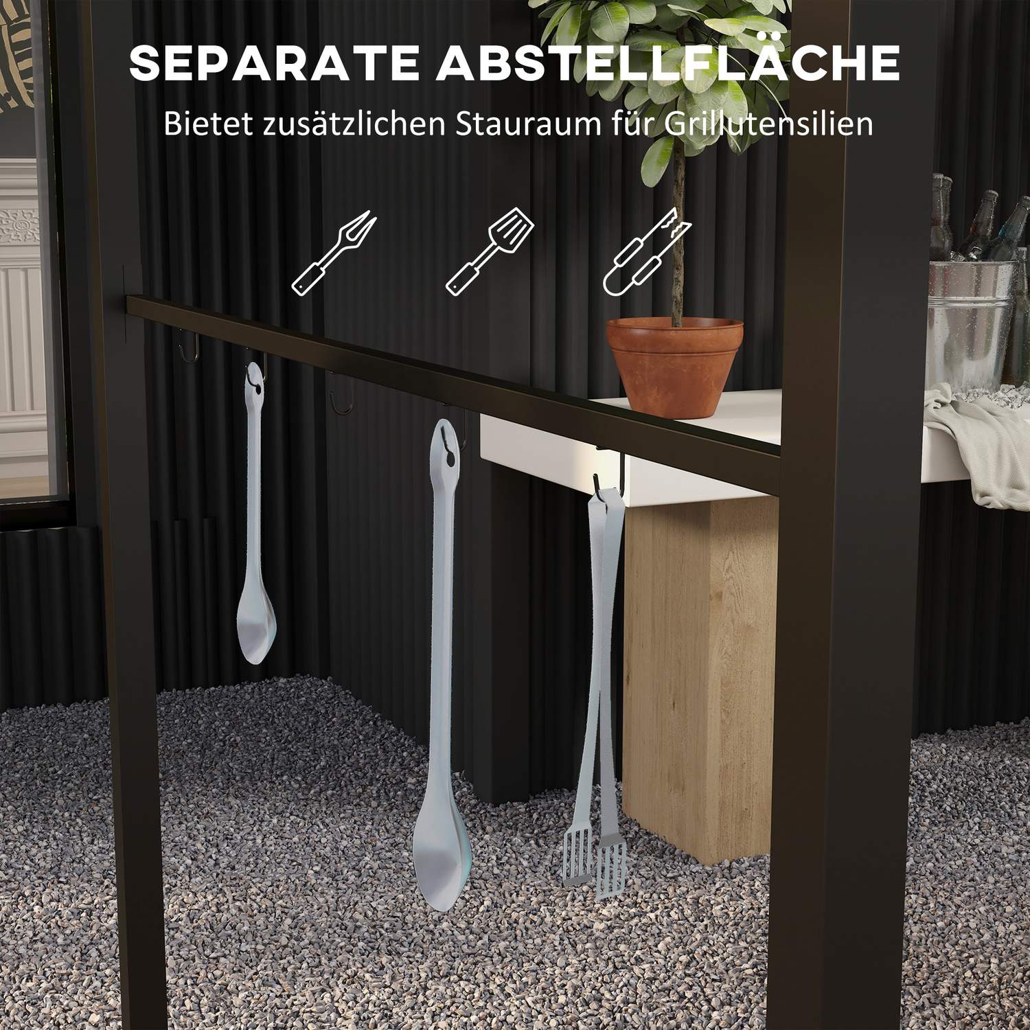 Vattenavvisande grillpaviljong, böjt tak, 215x150x220 cm, mörkgrå