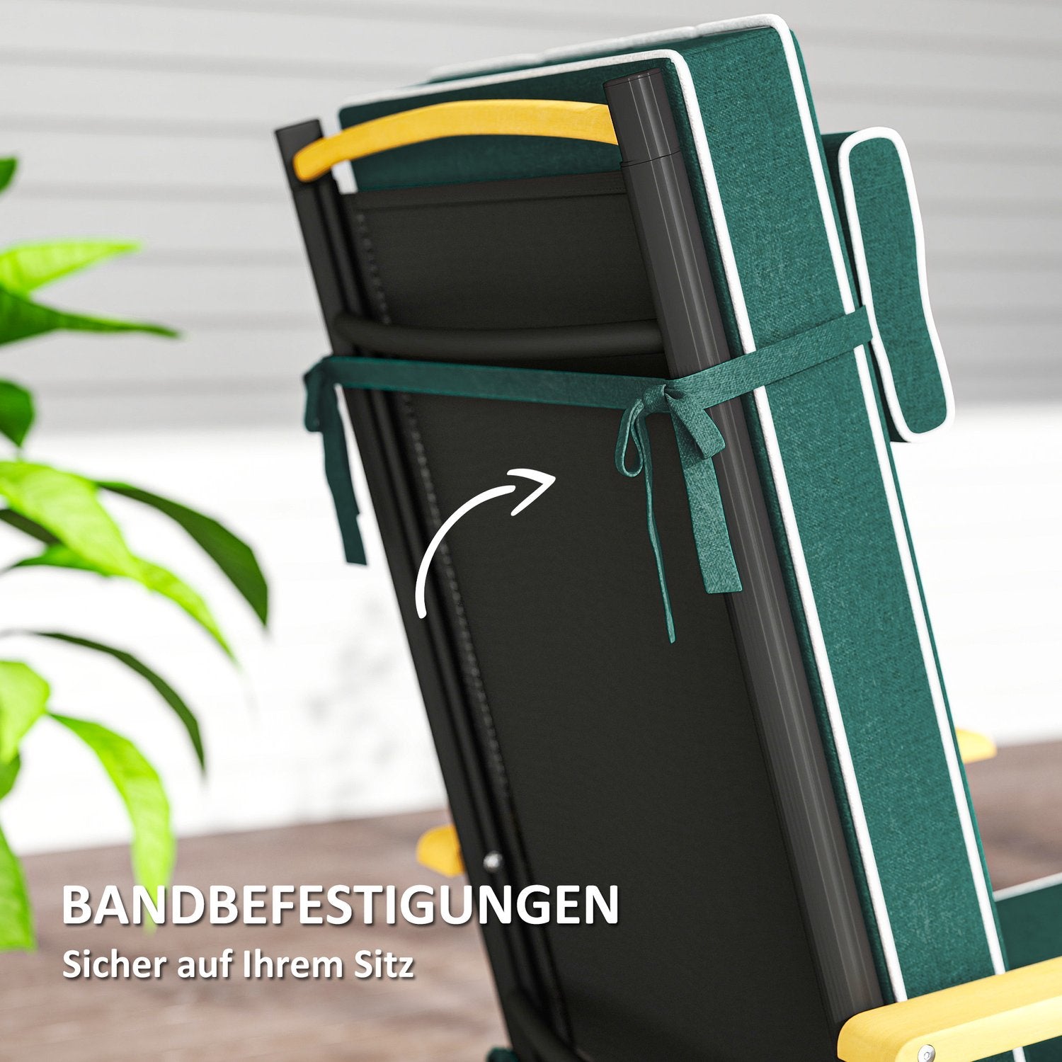 Vattenavvisande grön sittdyna med knytband – 120x47x9,5 cm