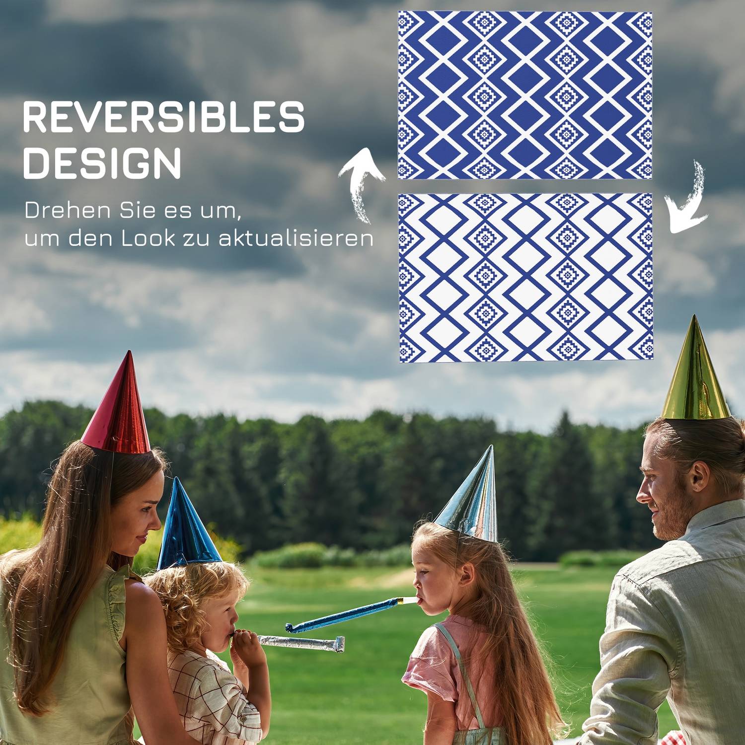 Vattenavvisande plastmatta utomhus, 182x274cm, Blå/Vit