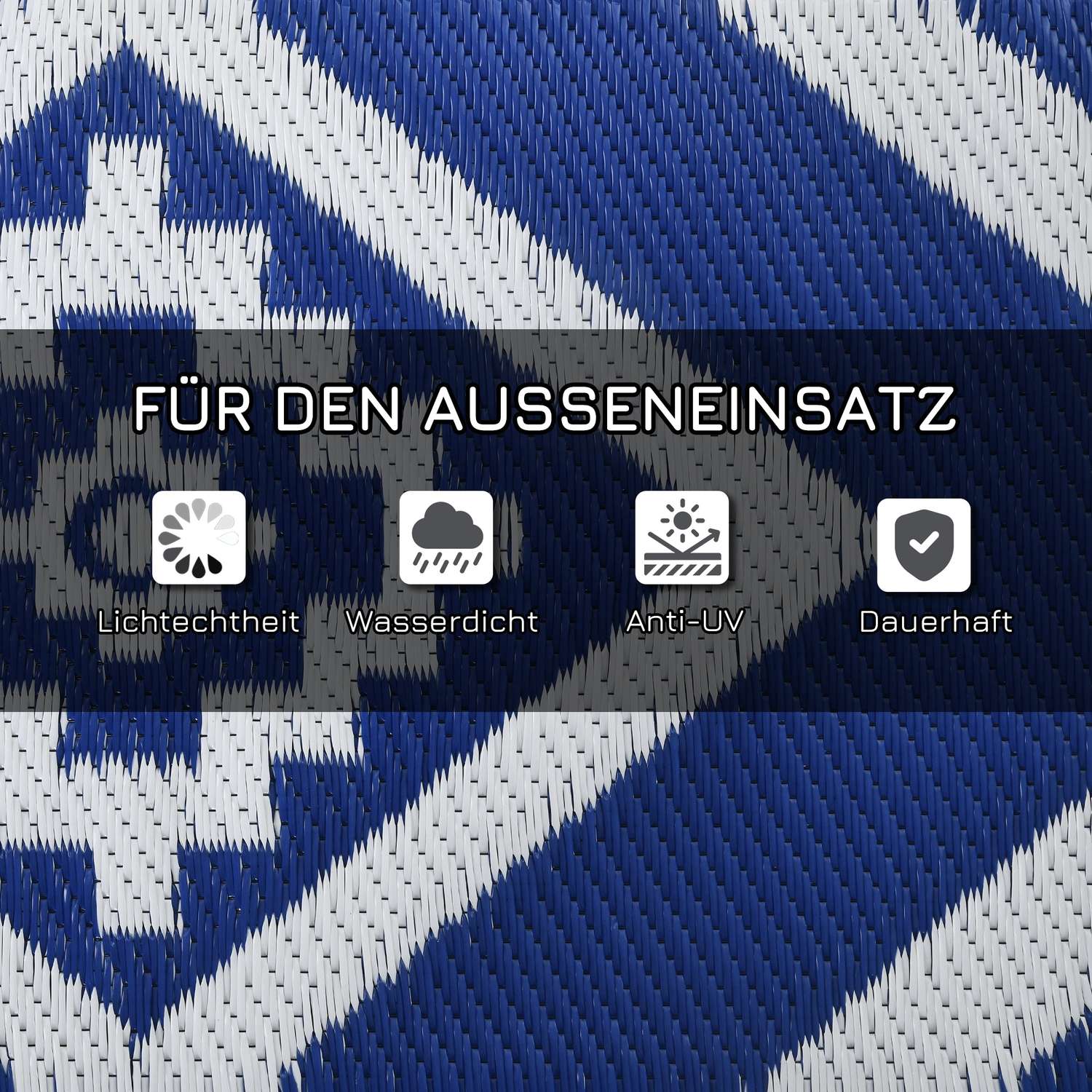 Vattenavvisande plastmatta utomhus, 182x274cm, Blå/Vit