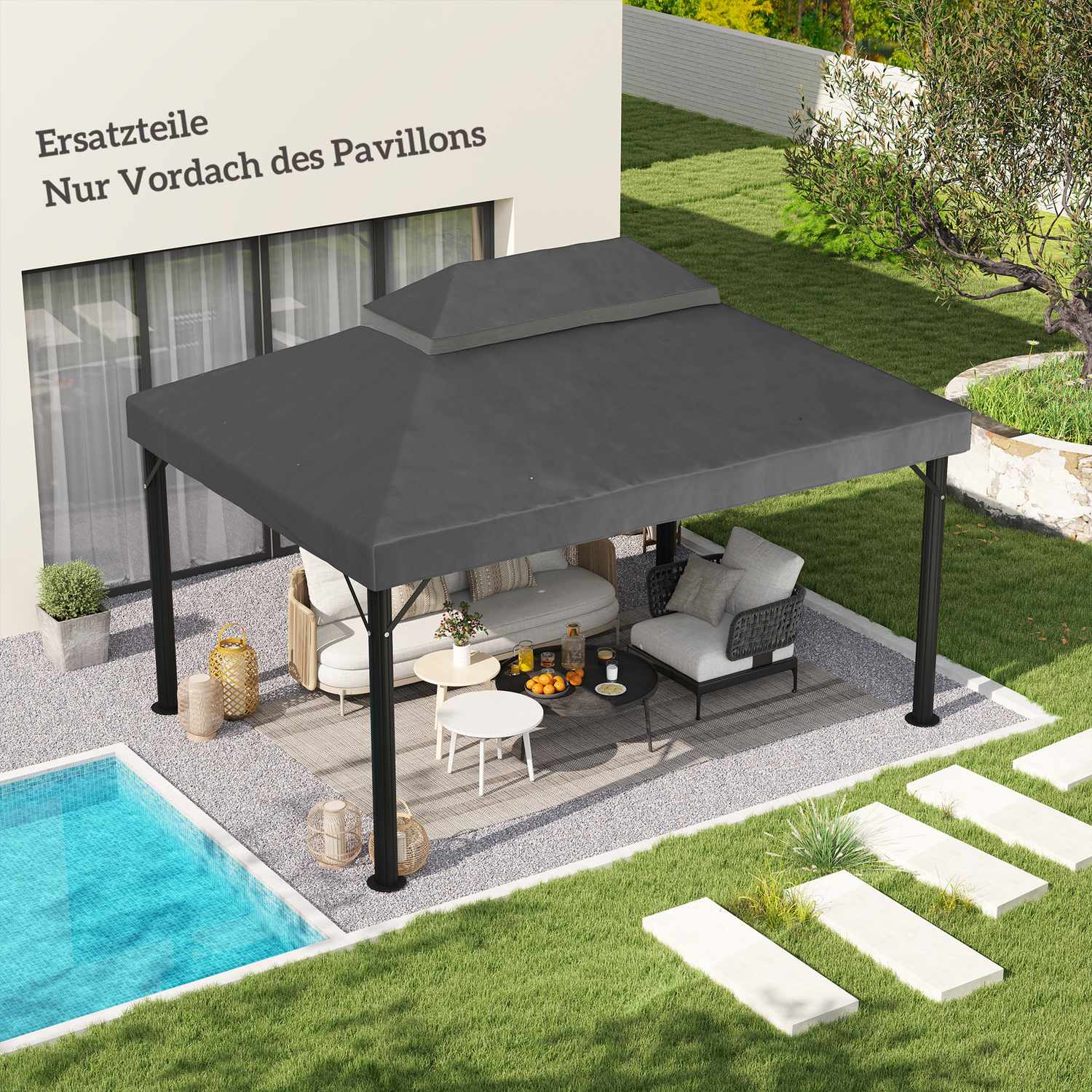 Vattentät 3x4m Gazebo takbyte, mörkgrå