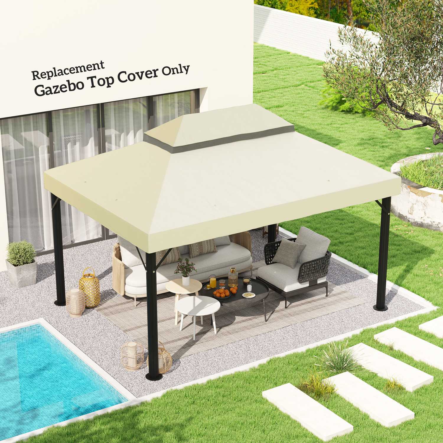 Vattentät Garden Gazebo Takbyte 3 x 4 m, Krämvit