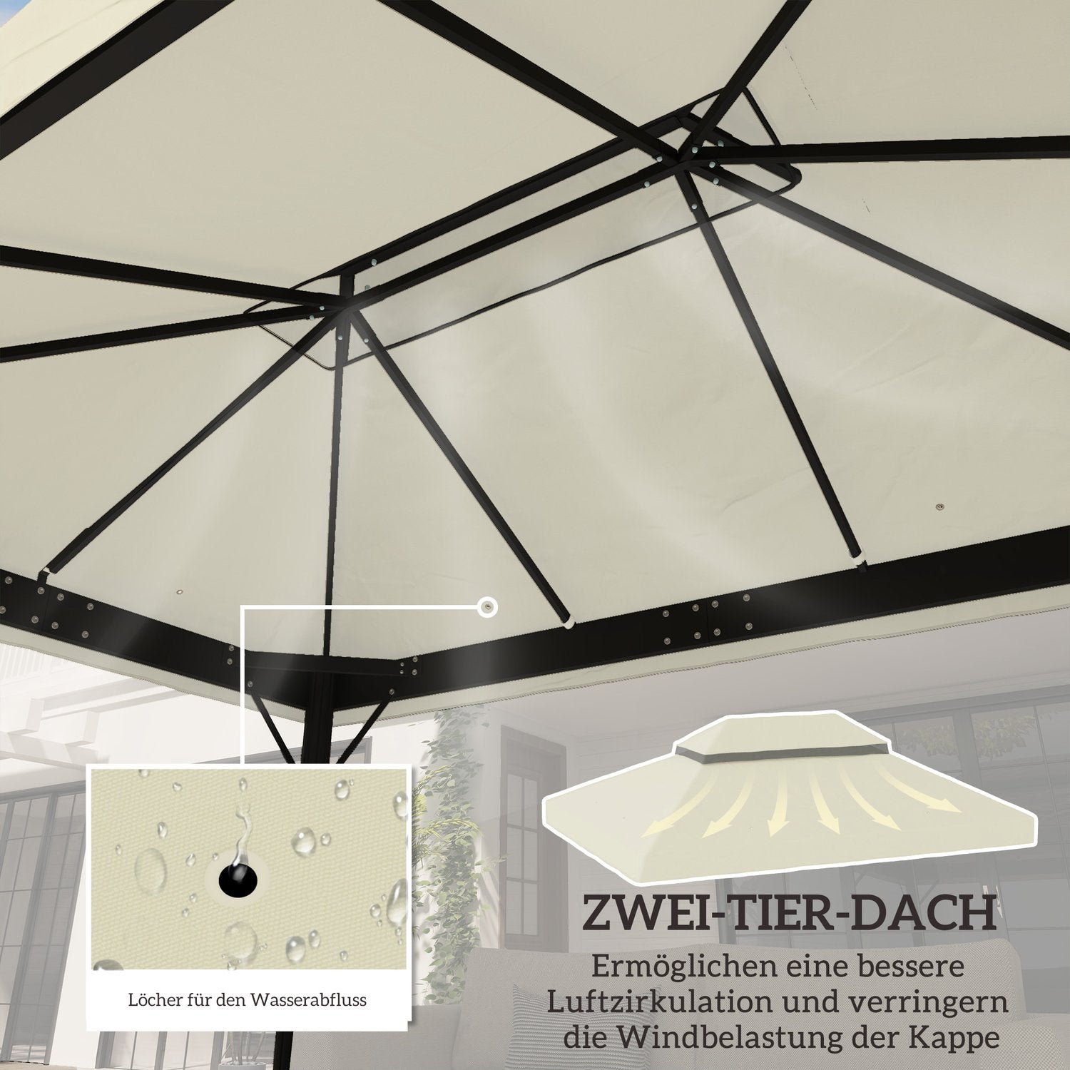 Vattentät Garden Gazebo Takbyte 3 x 4 m, Krämvit