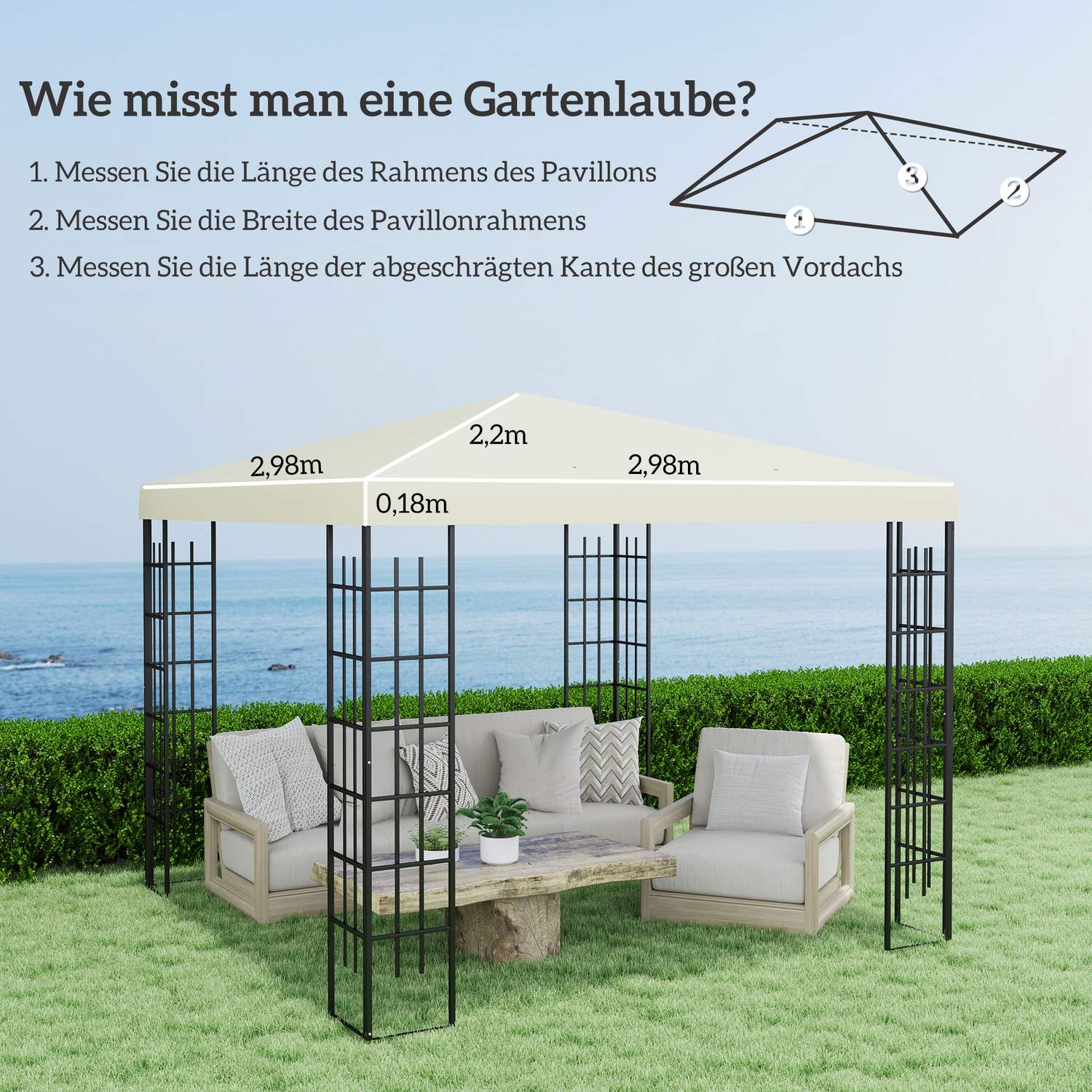 Vattentät Gazebo Takbyte, 3x3m, Creme White