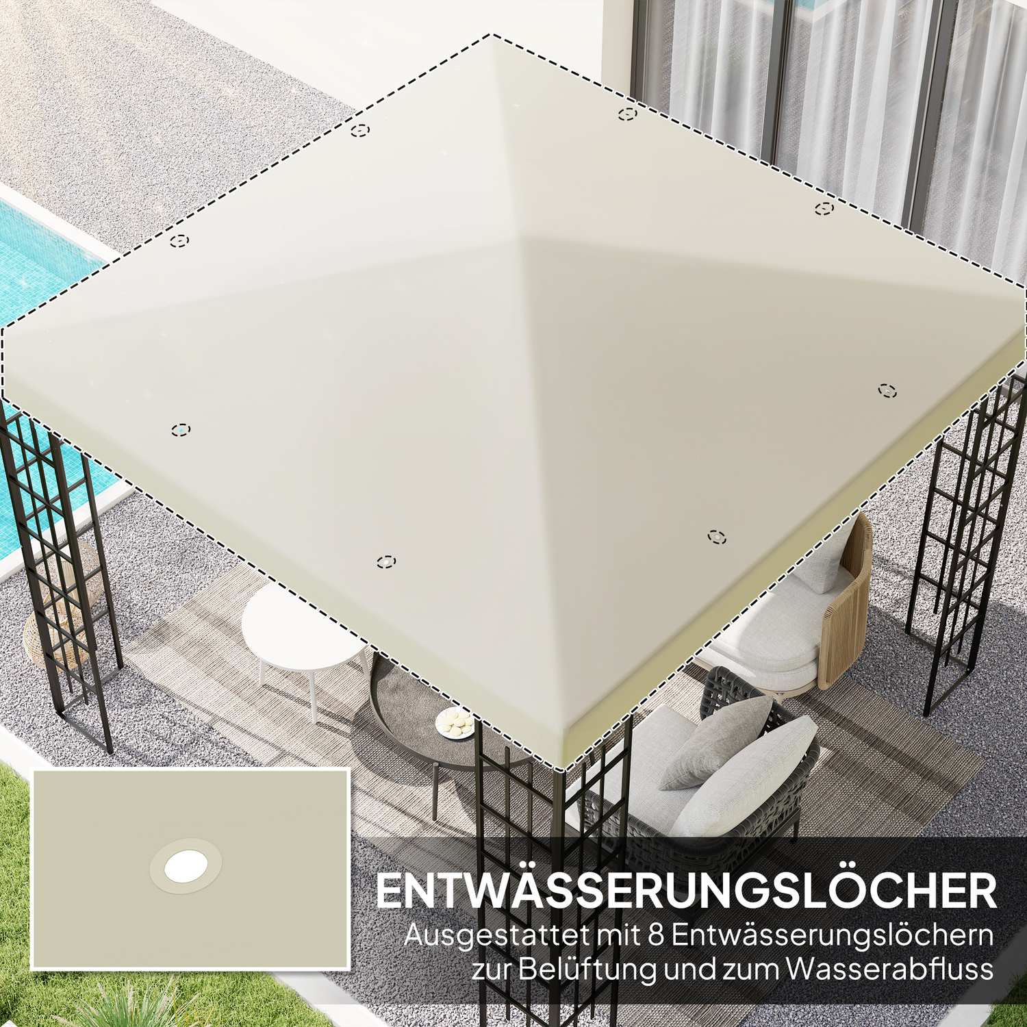 Vattentät Gazebo Takbyte, 3x3m, Creme White
