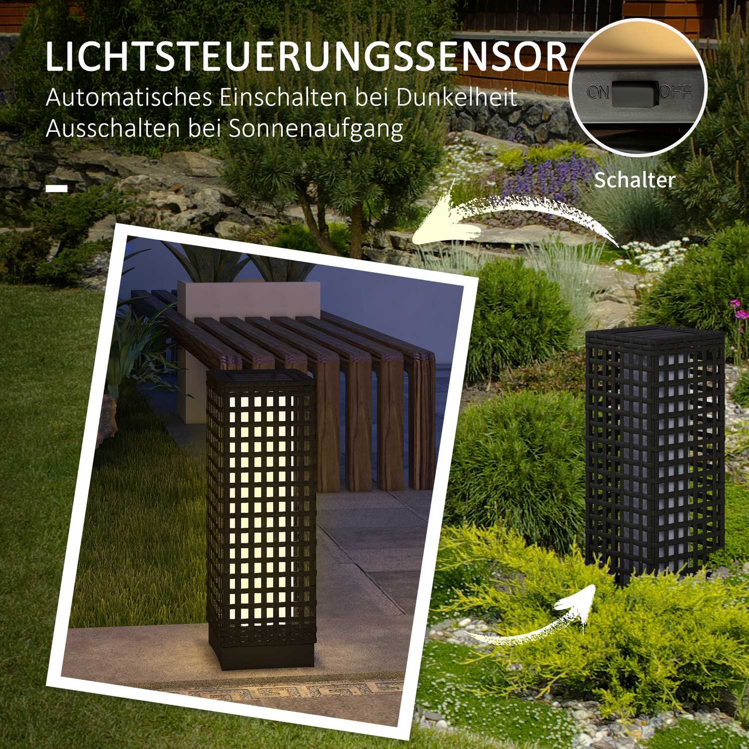 Vattentät Solar LED Trädgårdslampa, Rotting Design, Auto Sensor