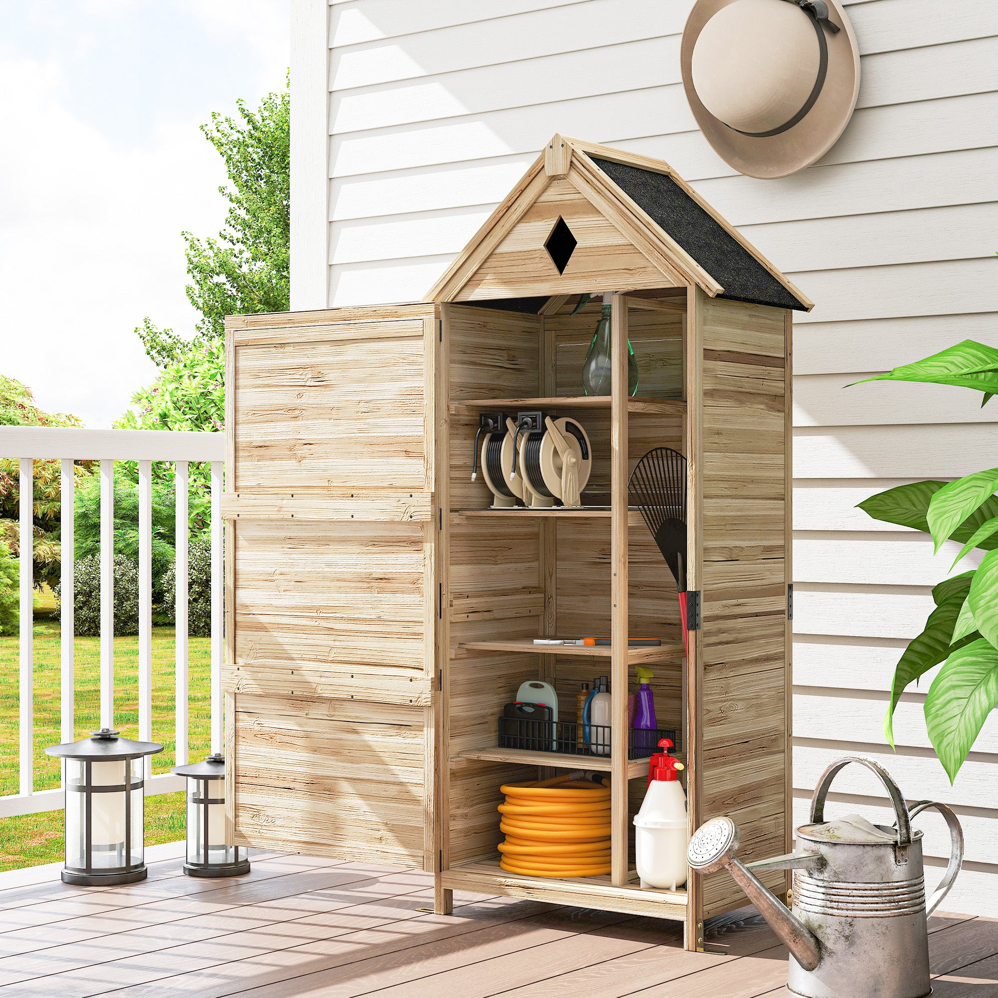 Vattentät Trädgårdsredskapsbod i trä, Asfalttak, 80x49x170 cm