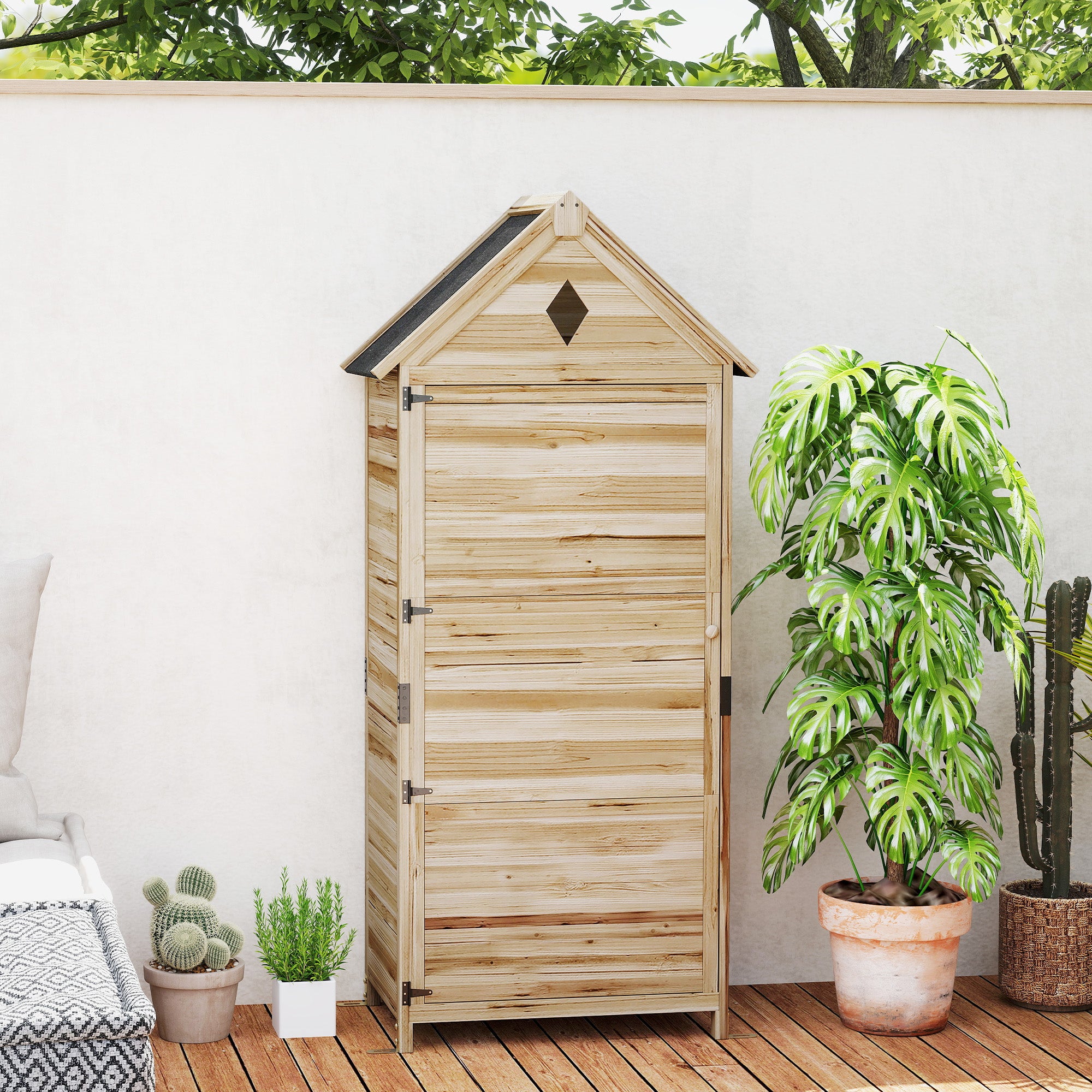 Vattentät Trädgårdsredskapsbod i trä, Asfalttak, 80x49x170 cm