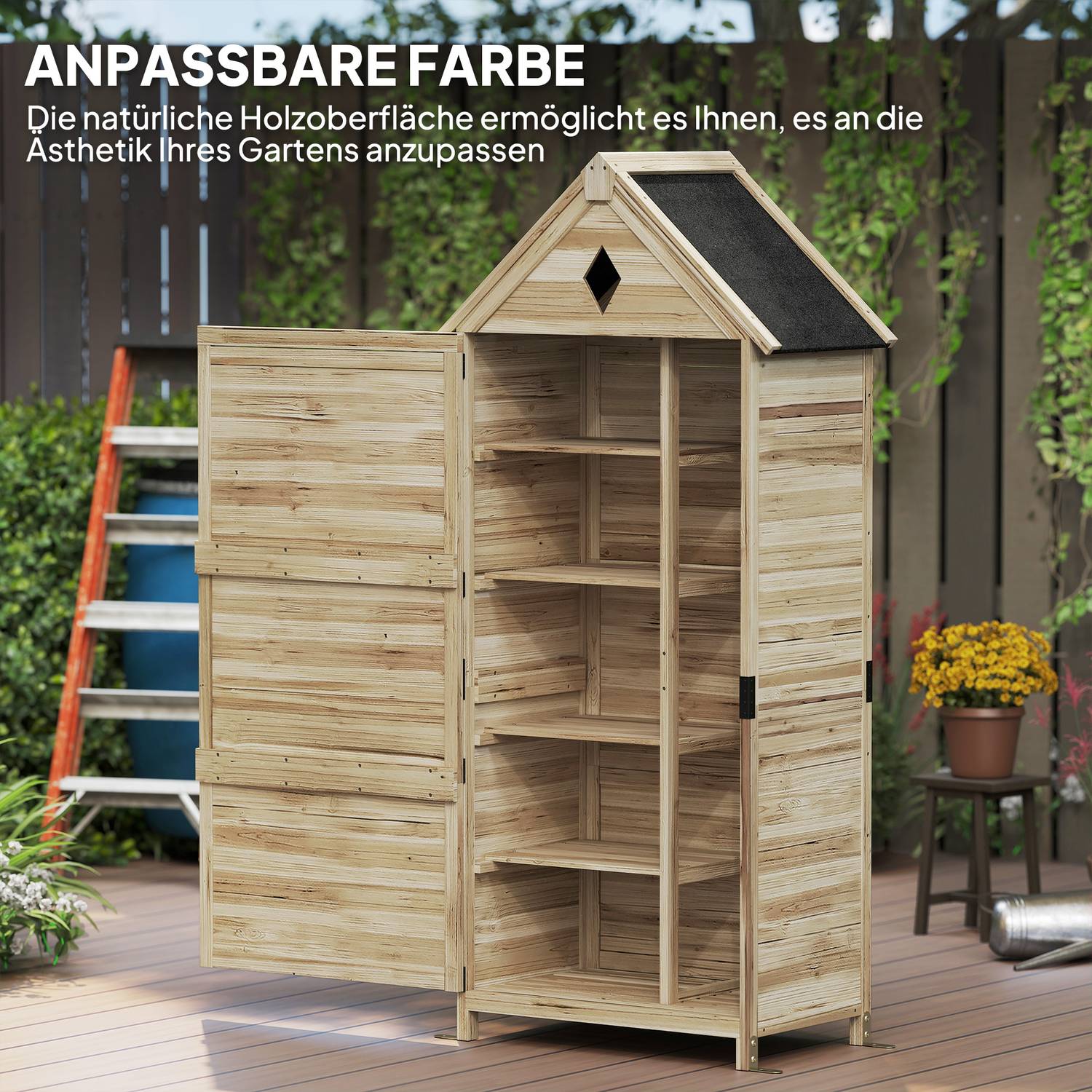 Vattentät Trädgårdsredskapsbod i trä, Asfalttak, 80x49x170 cm