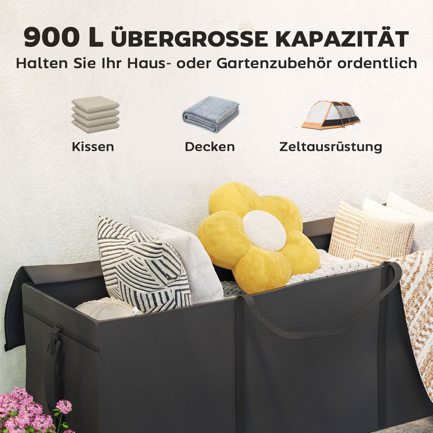 Vattentät förvaringsväska för trädgårdskuddar, 200 x 60 x 75 cm