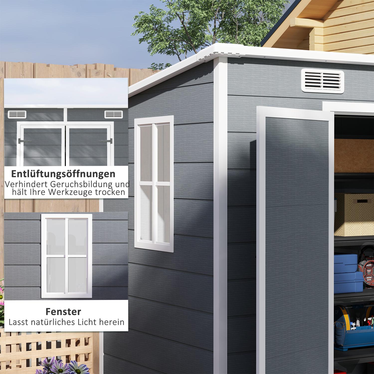 Vattentät metallredskapsbod 2,4 x 1,3 m, Grå
