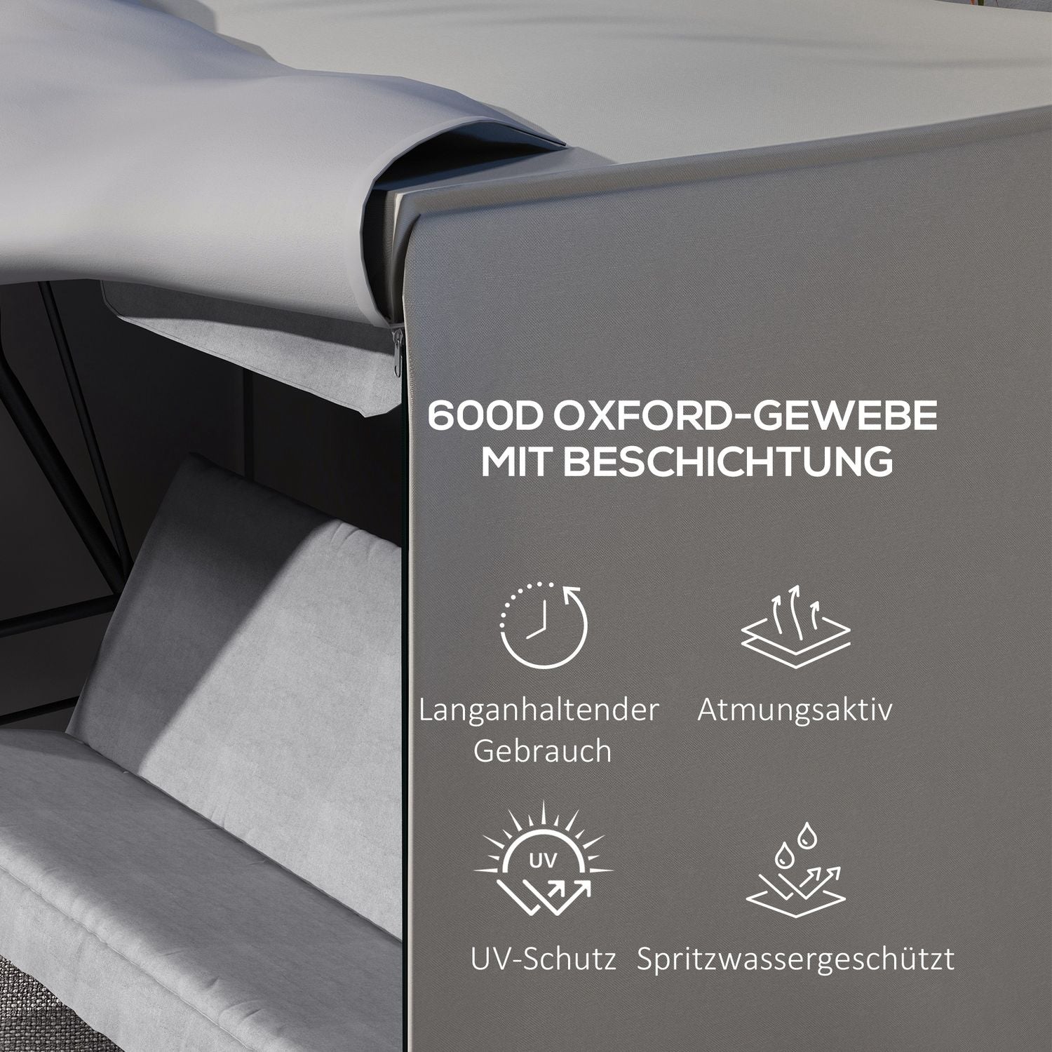 Vattentät trädgårdsgunga, solskydd, grå, 205x124x164 Cm