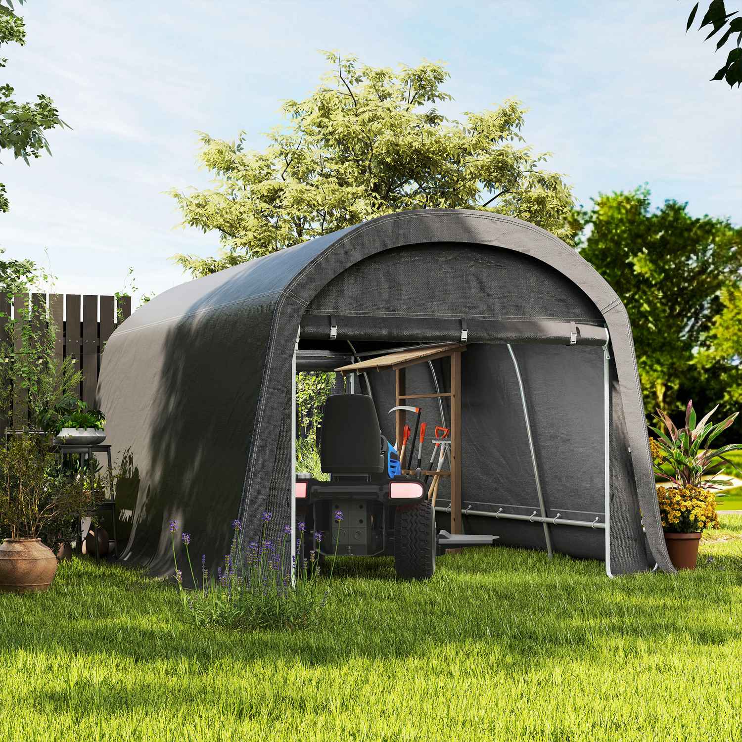 Vattentätt utomhuscykelförvaringstält med dörr 300x450x230cm