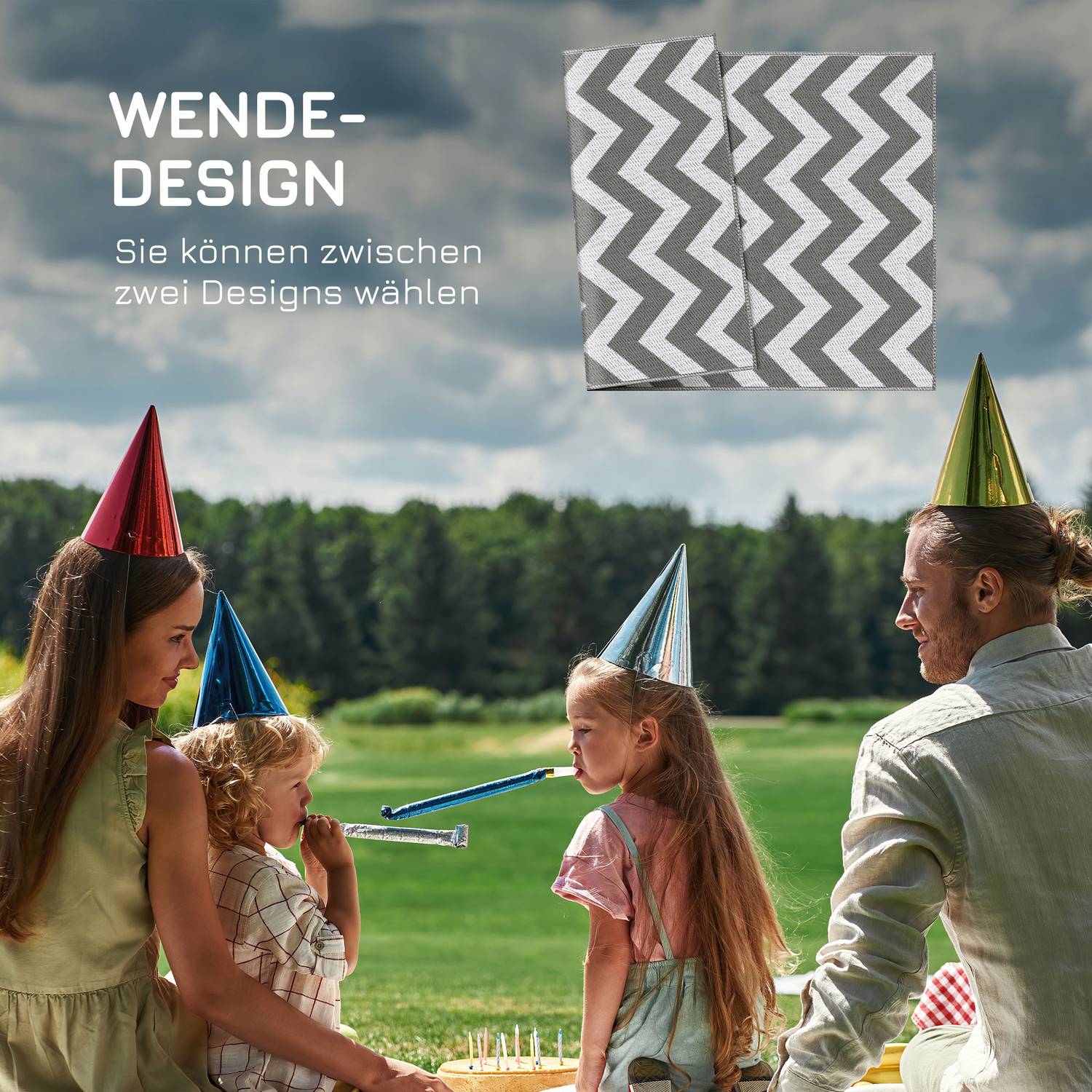 Vattentät utomhusplastmatta, 121x182 cm, Ljusgrå/Vit