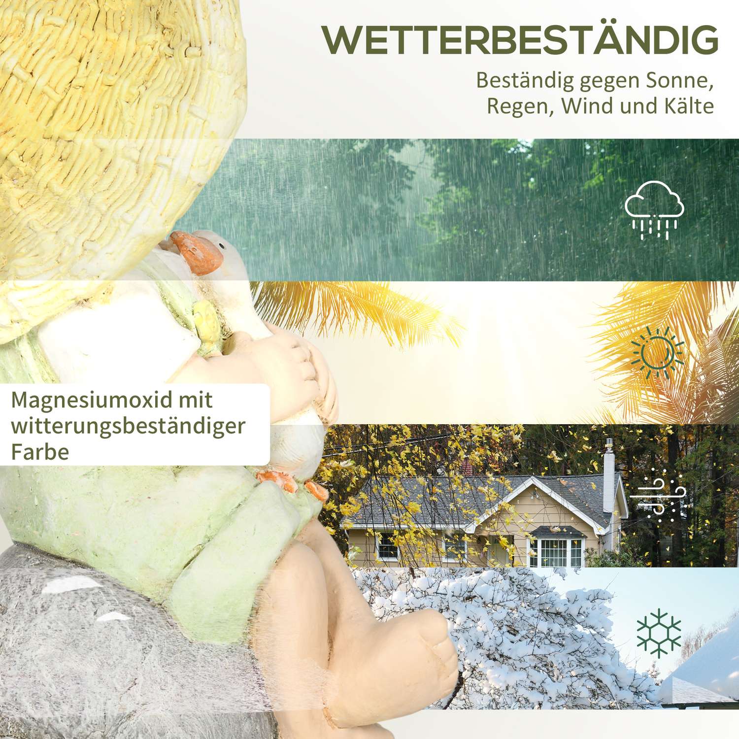 Väderbeständig 43 cm stråhatt Pojke Trädgårdsstatydekor