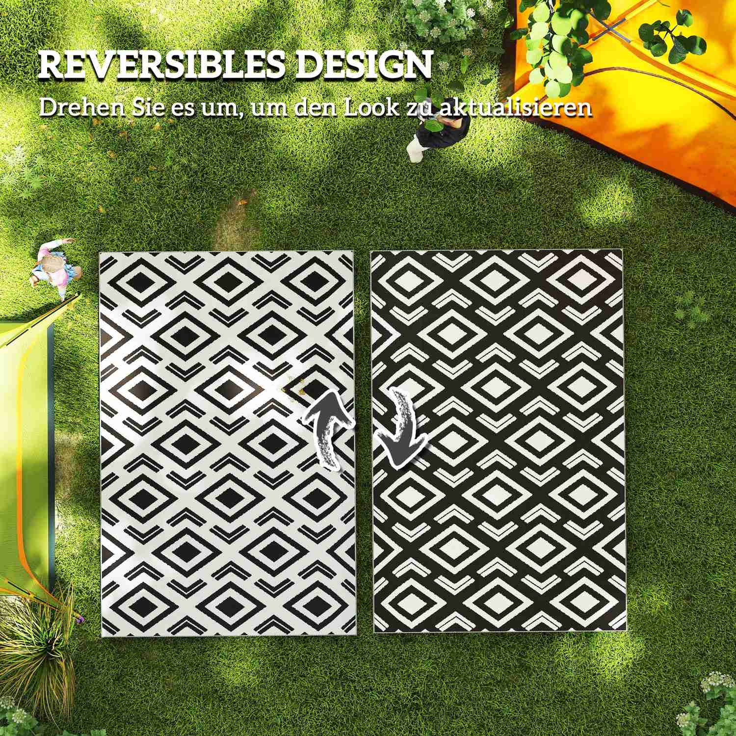 Väderbeständig Boho utomhusmatta, 182x274 cm, hopfällbar