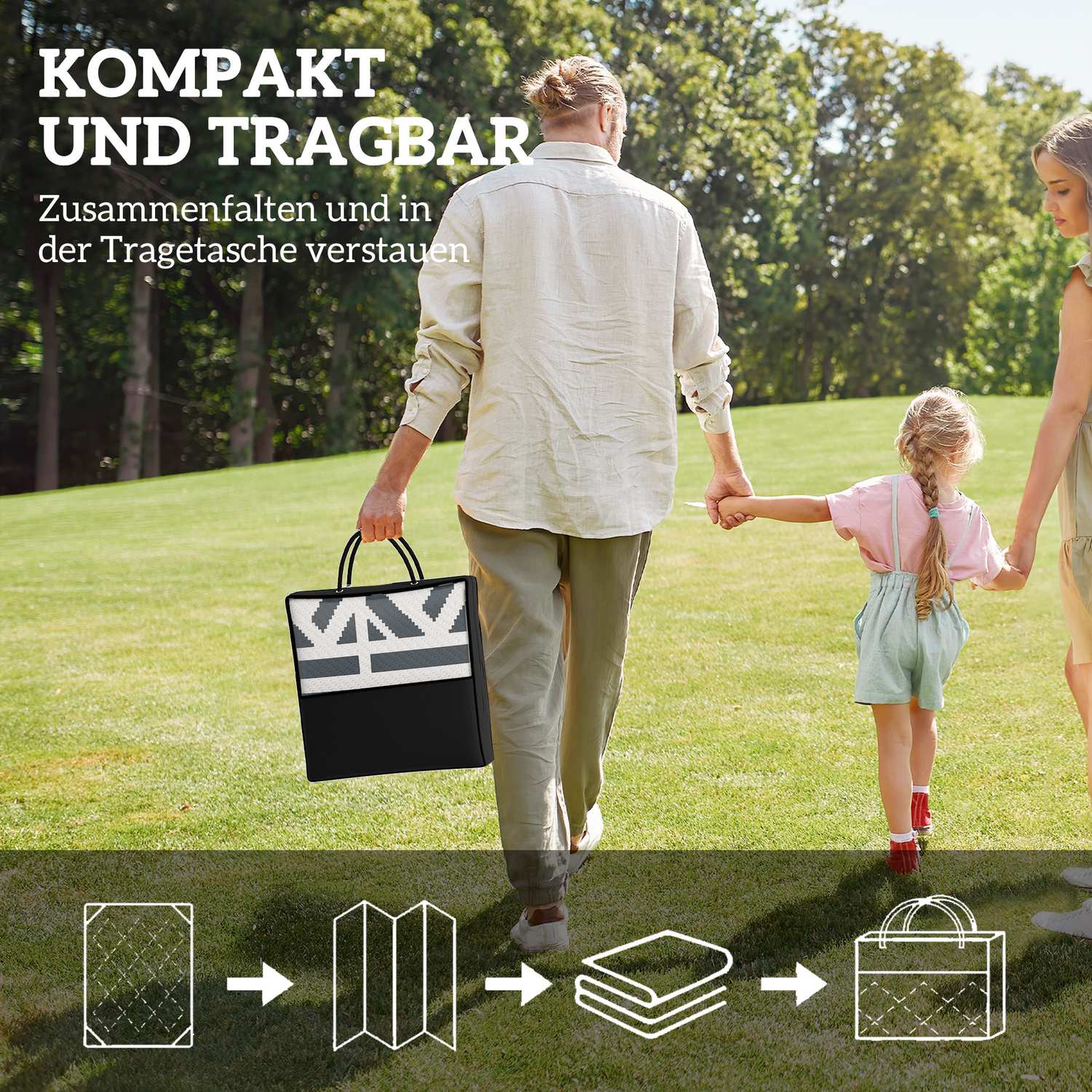 Väderbeständig Boho utomhusmatta, 182x274 cm, hopfällbar