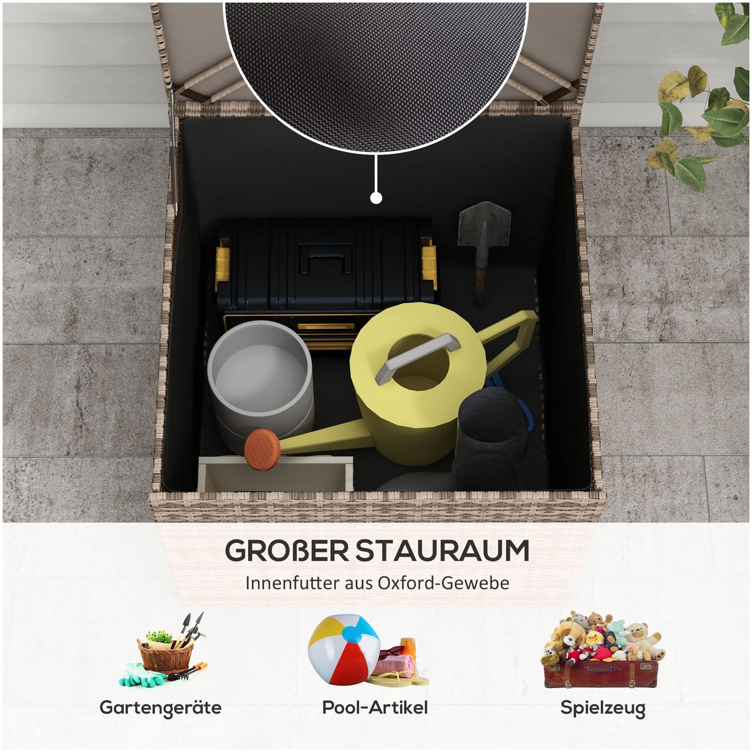 Väderbeständig förvaringslåda i polyrattan med autolyftlock