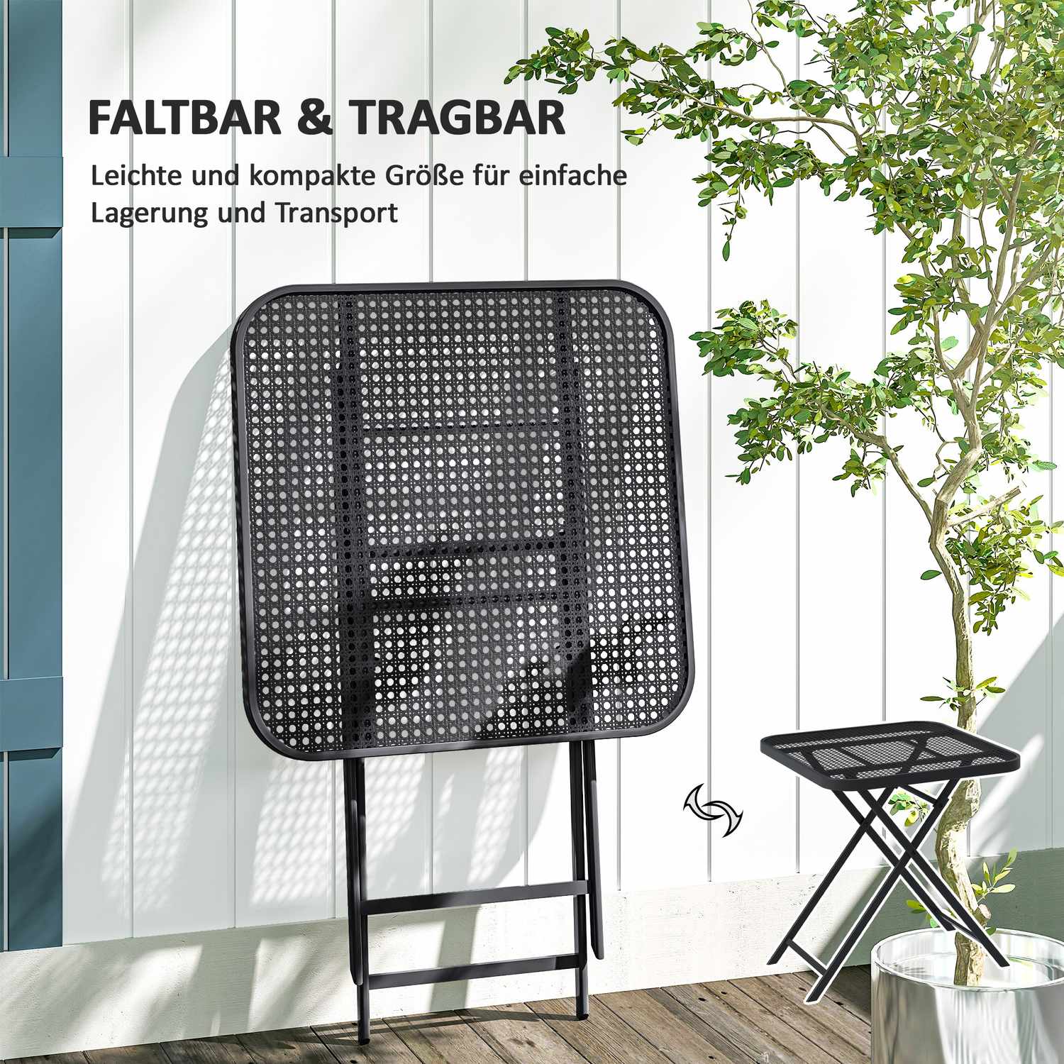 Väderbeständigt fällbart stålbord – 70 x 70 cm, Svart