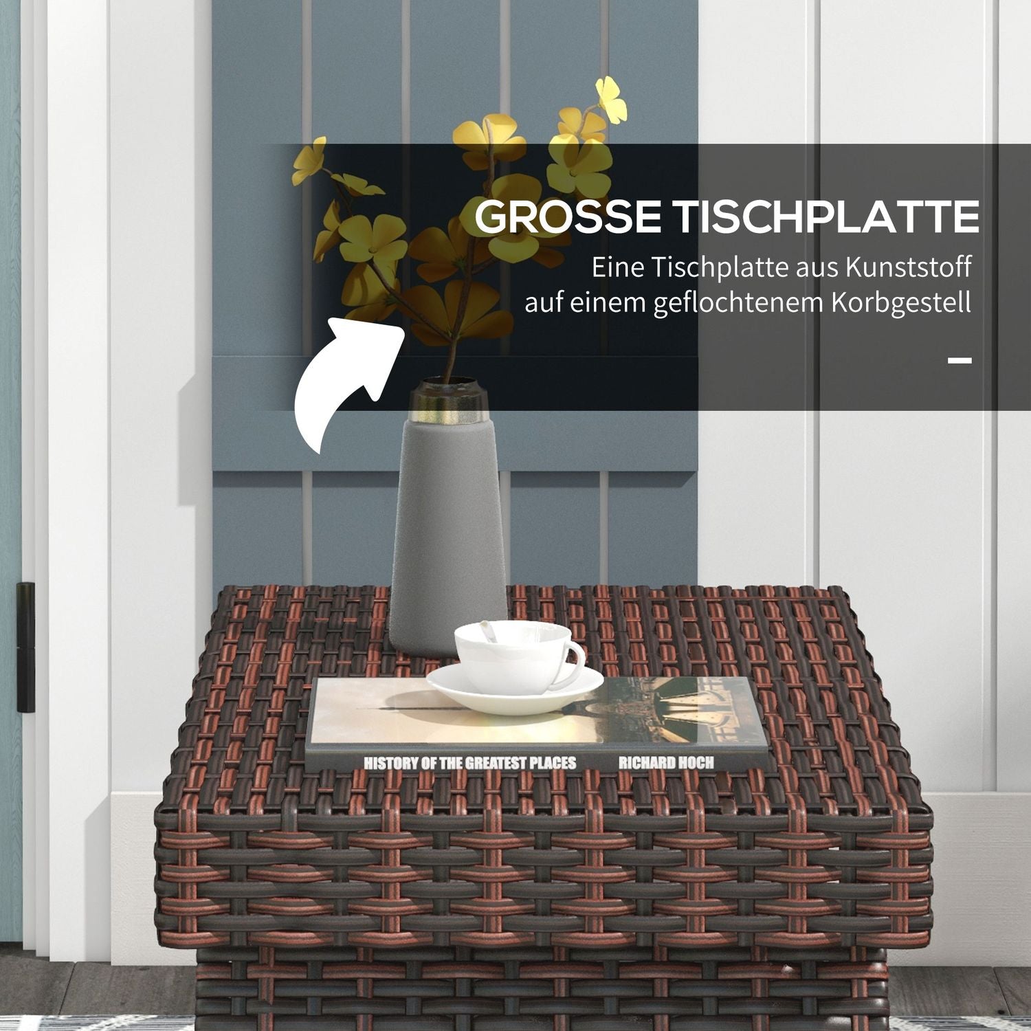 Väderbeständigt hopfällbart trädgårdsbord i rotting, brunt 60x41x41 Cm