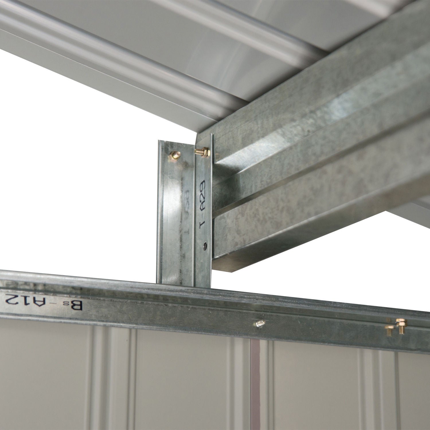 Väderbeständigt trädgårdsskjul i stål, skjutdörrar, golvstomme