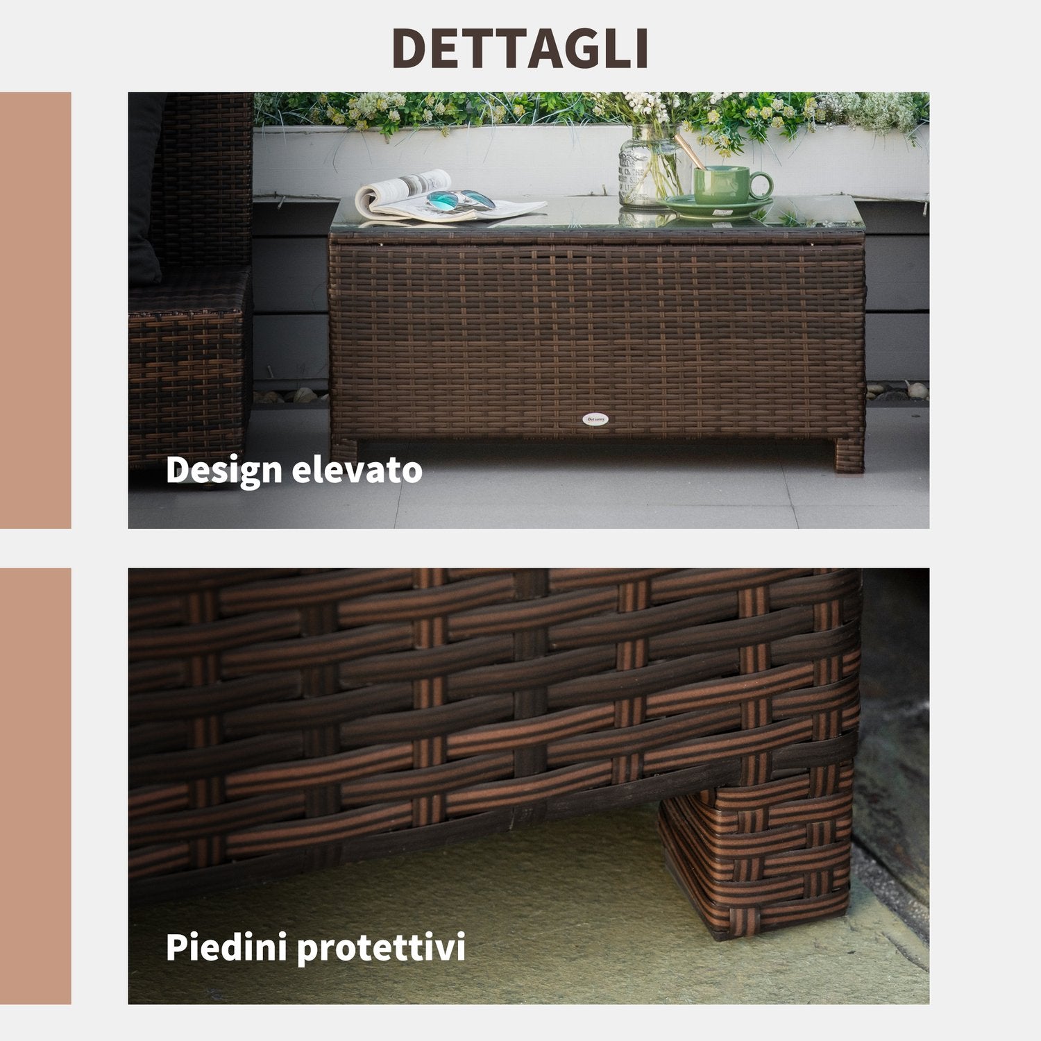 Väderbeständigt utomhussoffbord i polyrotting, brunt, 85x50x39 Cm