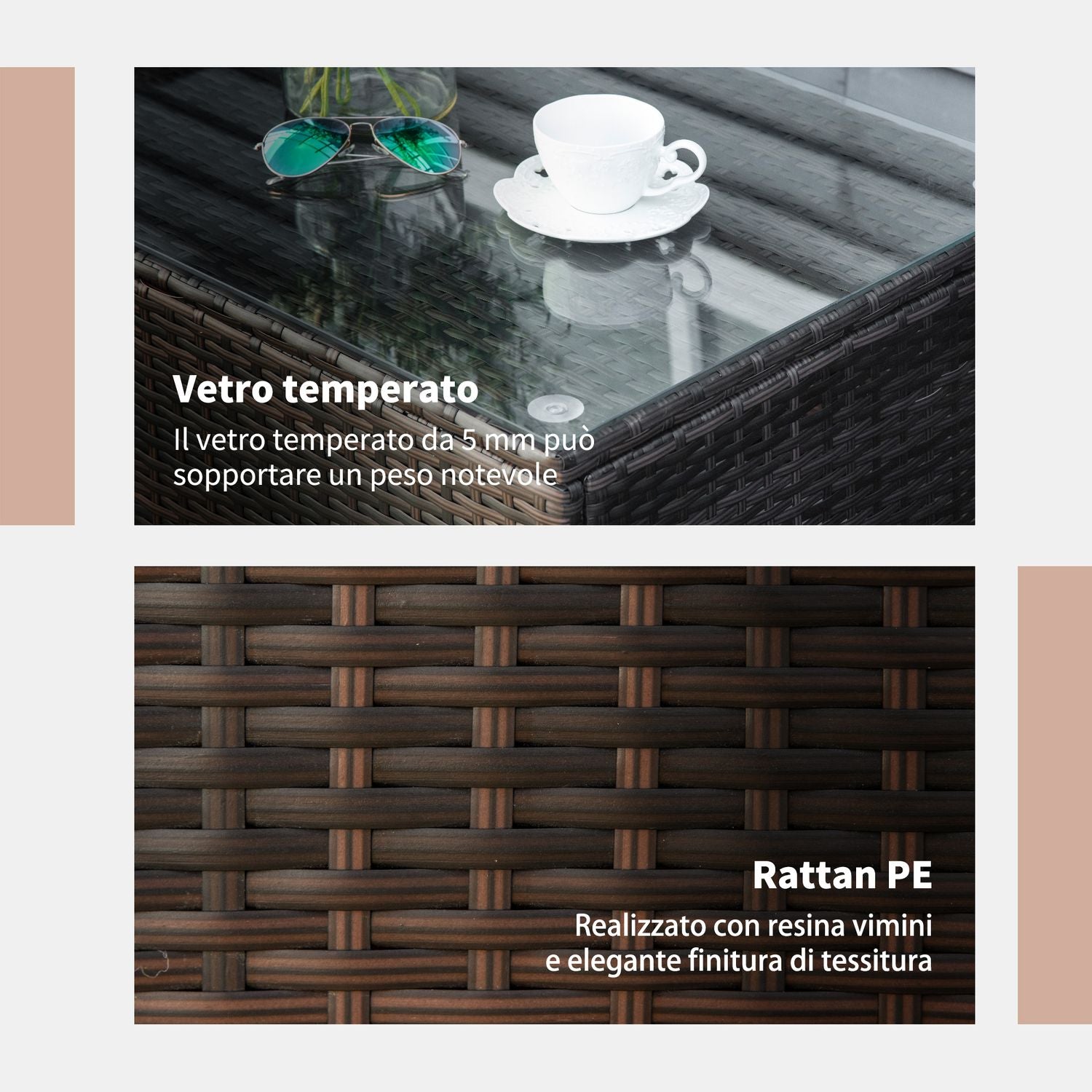 Väderbeständigt utomhussoffbord i polyrotting, brunt, 85x50x39 Cm