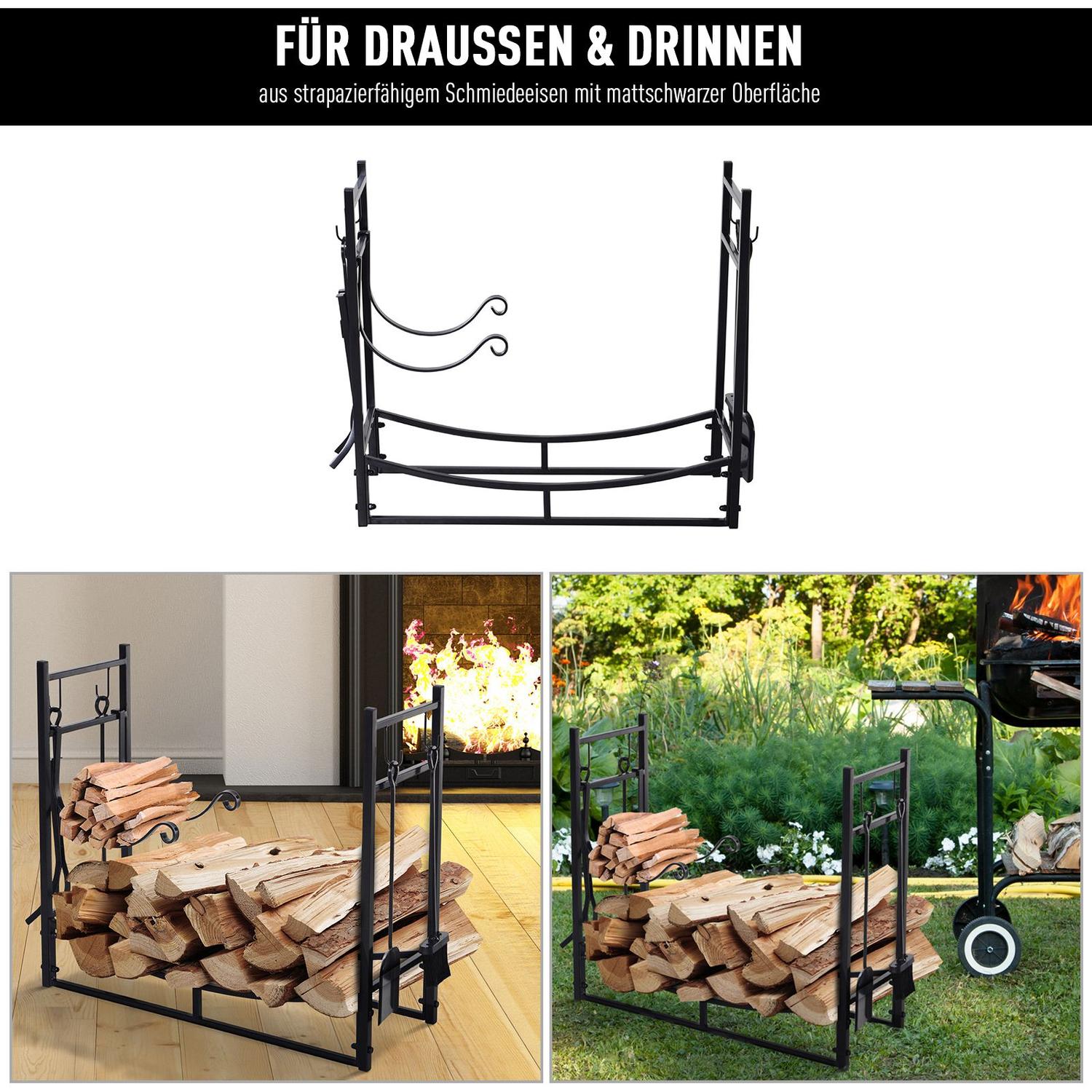 Vedställ, 2-lagers metall med krokar, 84x33x76 cm