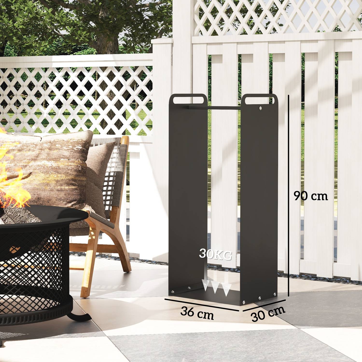 Vedställ i stål med handtag, 30 kg kapacitet, inomhus/utomhus