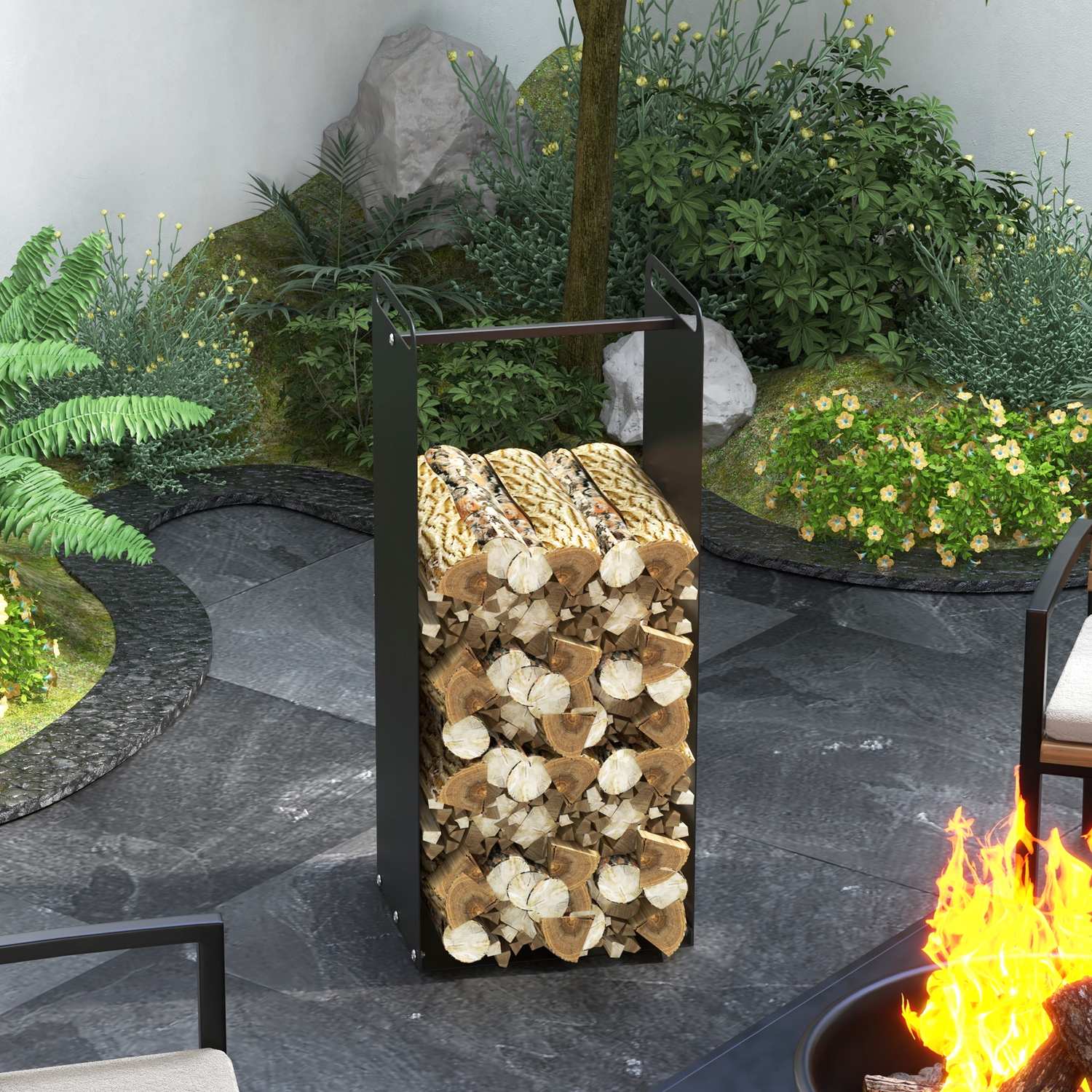 Vedställ i stål med handtag, 30 kg kapacitet, inomhus/utomhus